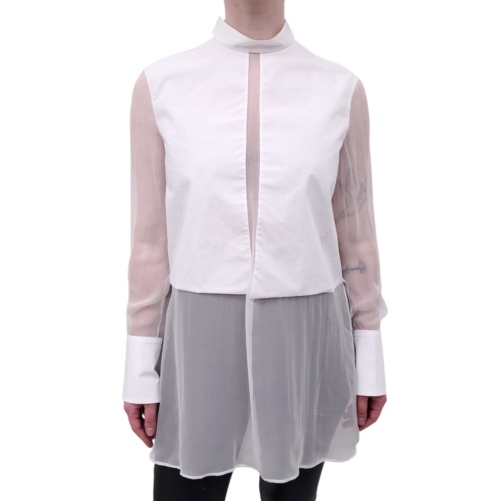 VALENTINO WHITE BLOUSE WITH SHEER SILK DETAIL - SIZE 40