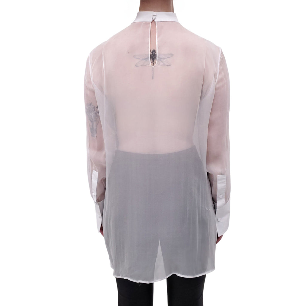 VALENTINO WHITE BLOUSE WITH SHEER SILK DETAIL - SIZE 40
