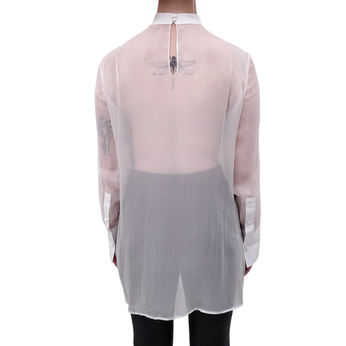 VALENTINO WHITE BLOUSE WITH SHEER SILK DETAIL - SIZE 40