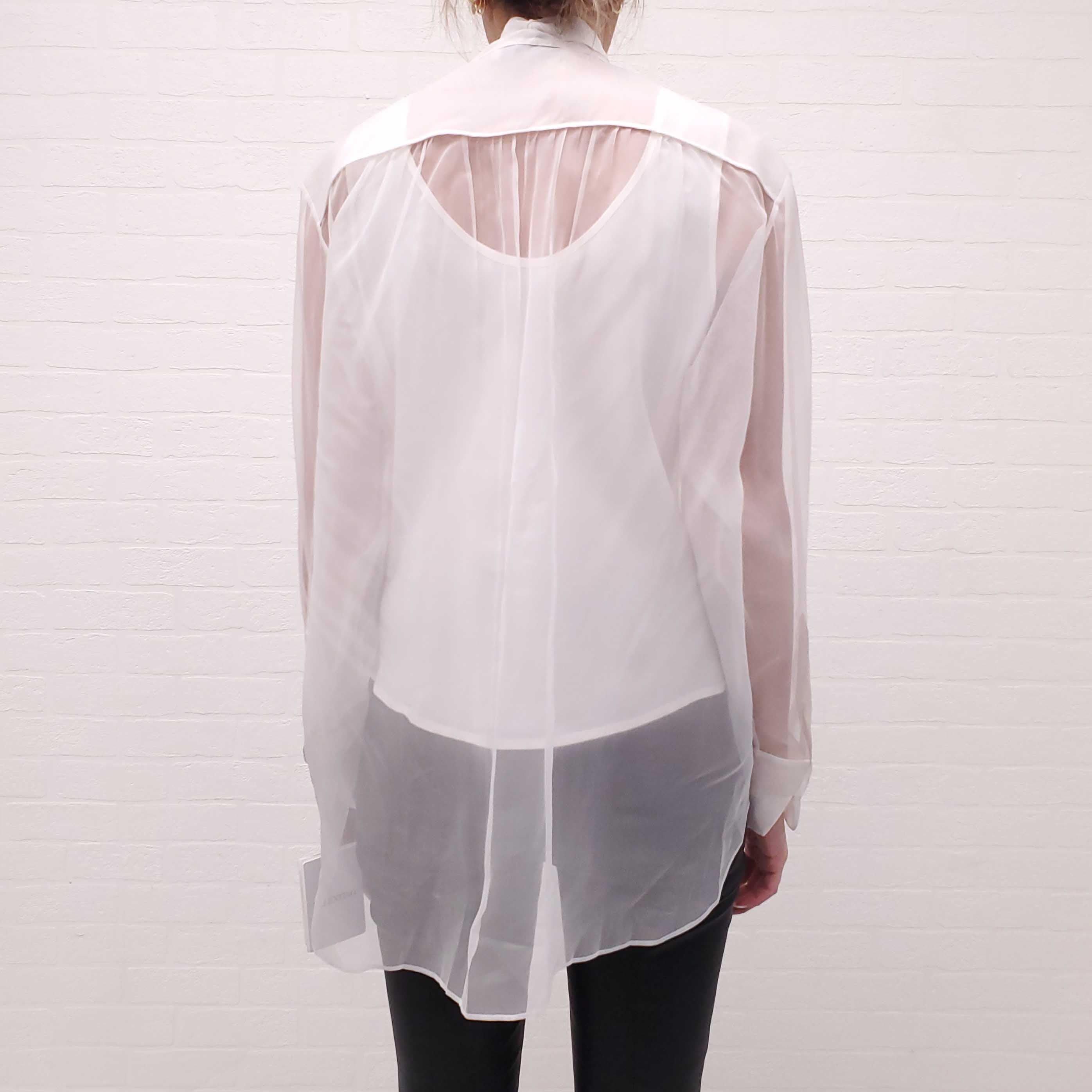 VALENTINO WHITE SHEER SILK TUXEDO BLOUSE - SIZE 40