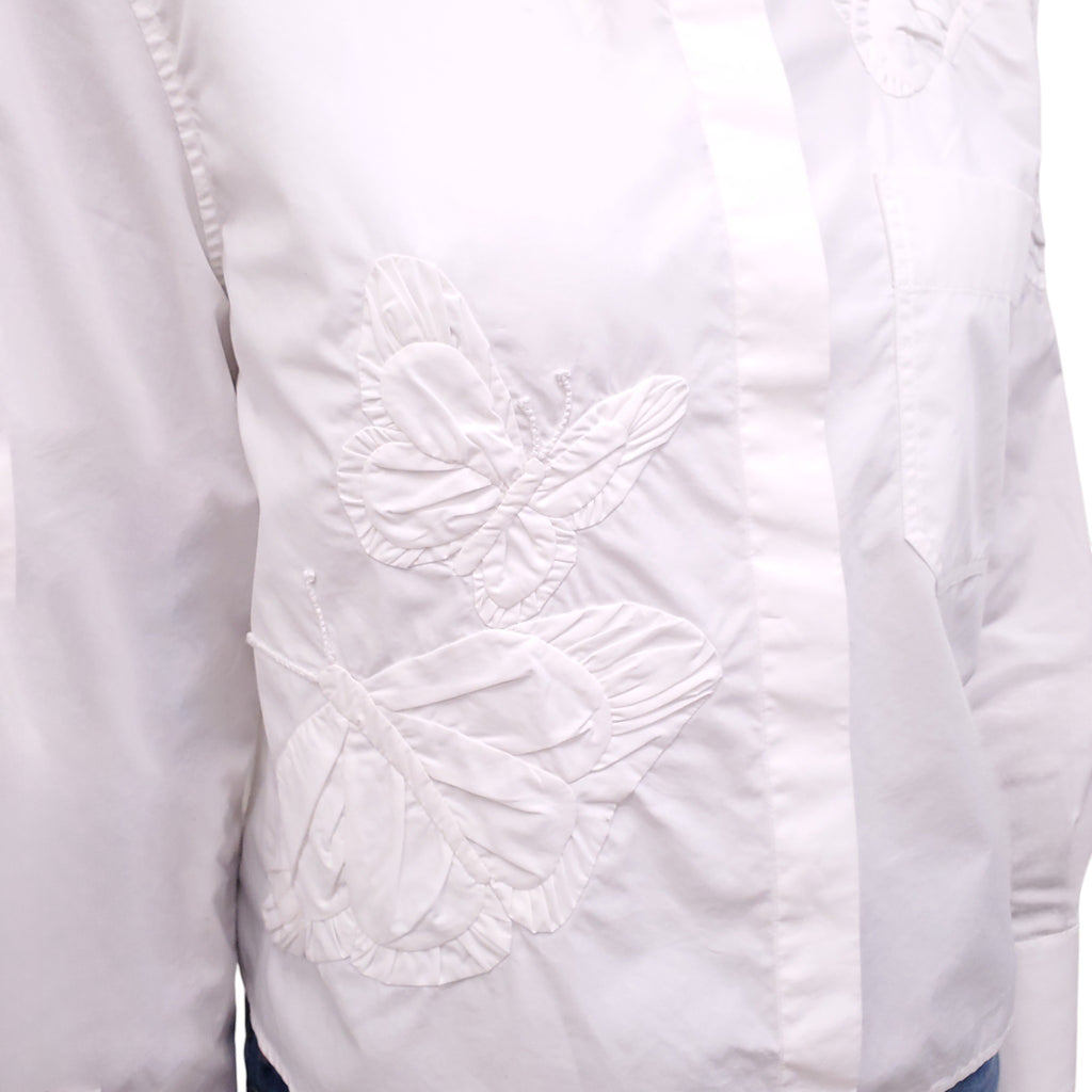 VALENTINO WHITE SHIRT WITH EMBROIDERED FLORAL DETAIL - SIZE M