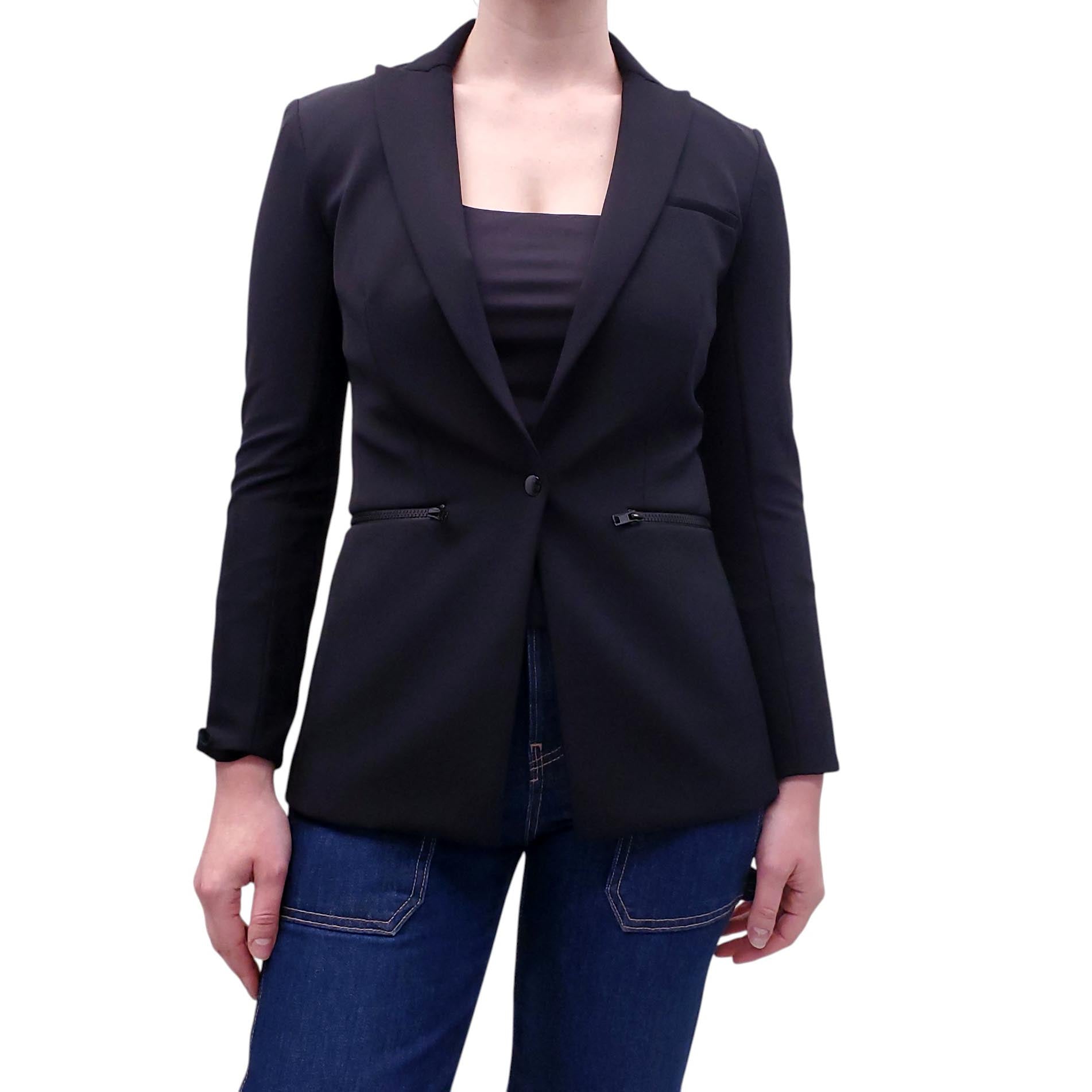 VERONICA BEARD BLACK SCUBA BLAZER WITH ZIPPER POCKET  - SIZE 0