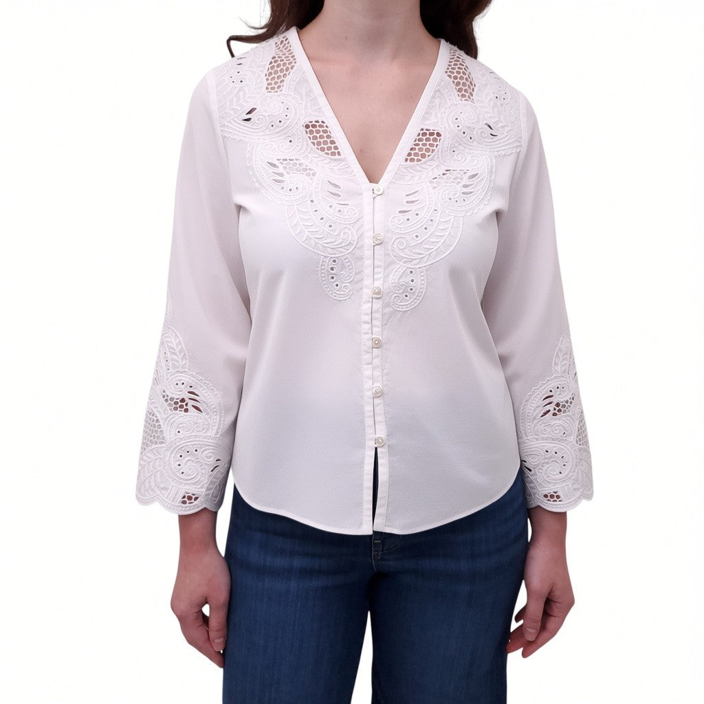VERONICA BEARD BLOUSE WITH EYELET DETAIL - SIZE 6
