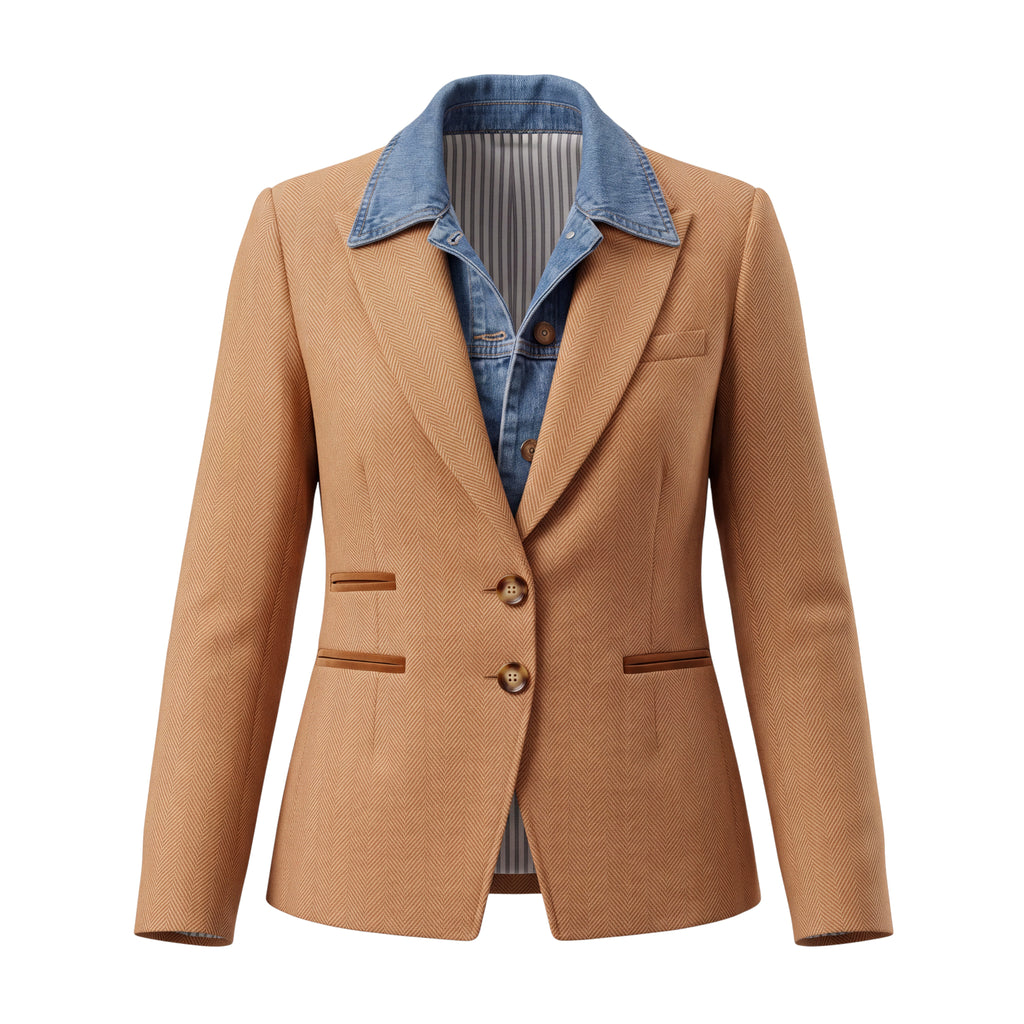 VERONICA BEARD ELBOW PATCHED DETAIL BLAZER WITH DENIM DICKIE - SIZE 4