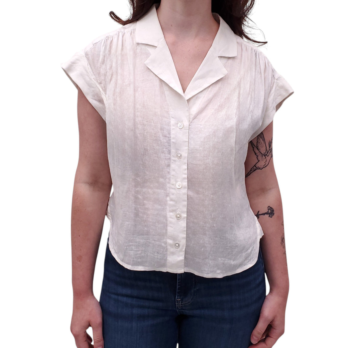 VERONICA BEARD LINEN SHORT SLEEVE BLOUSE - SIZE XS