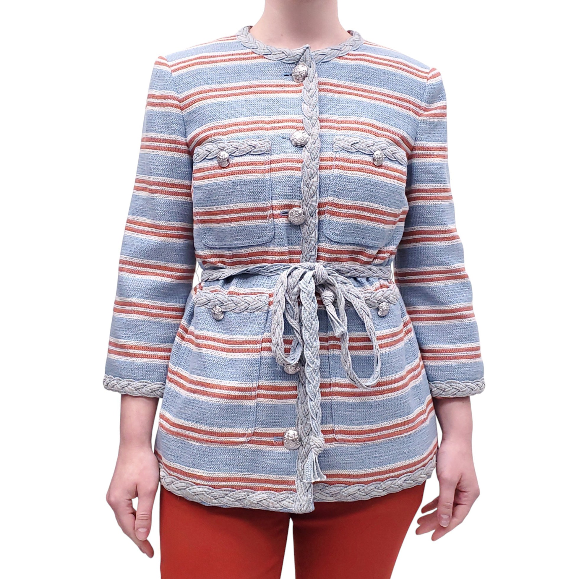 VERONICA BEARD STRIPED BELTED JACKET - SIZE 6