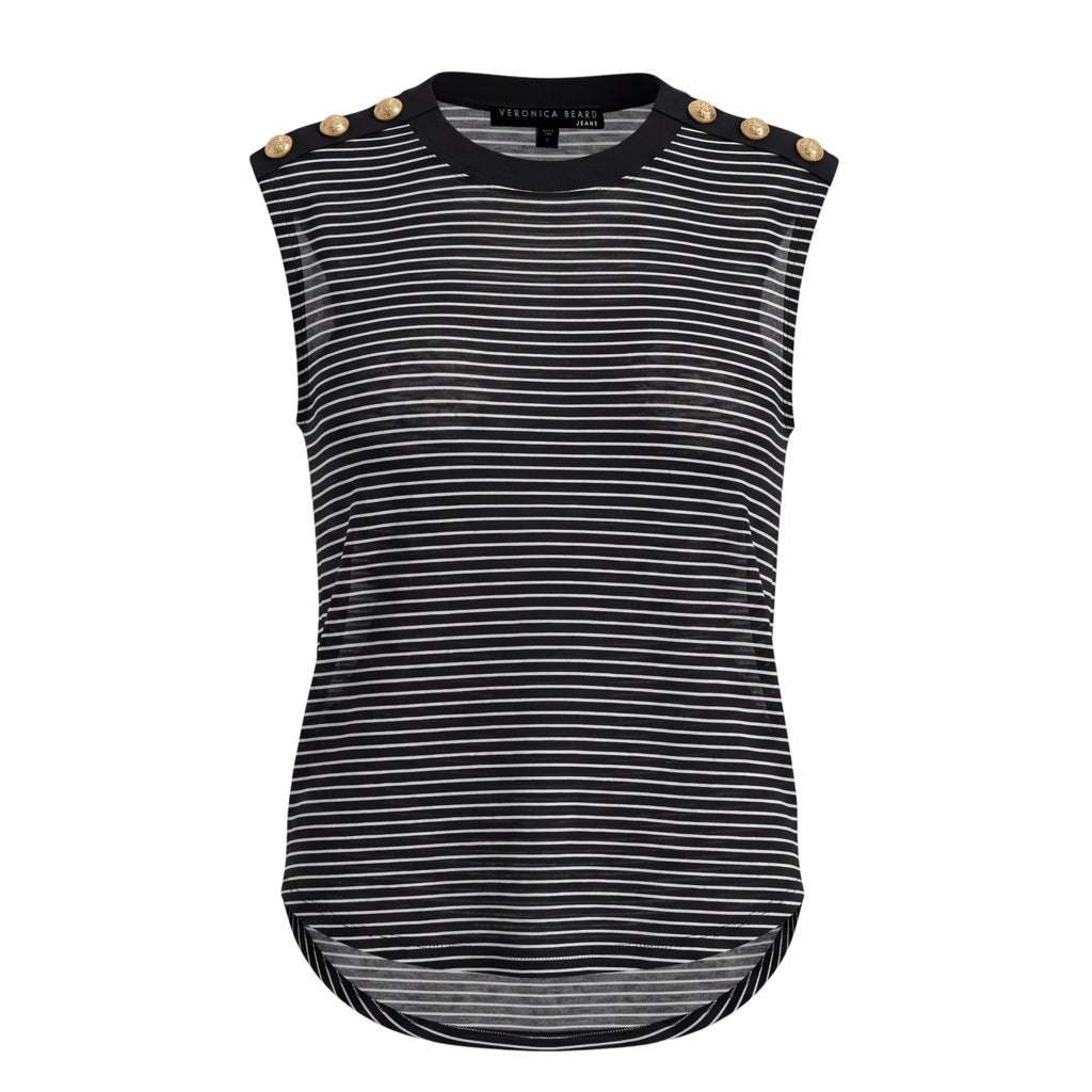 VERONICA BEARD STRIPED SLEEVELESS T-SHIRT WITH BUTTON DETAILS - SIZE S