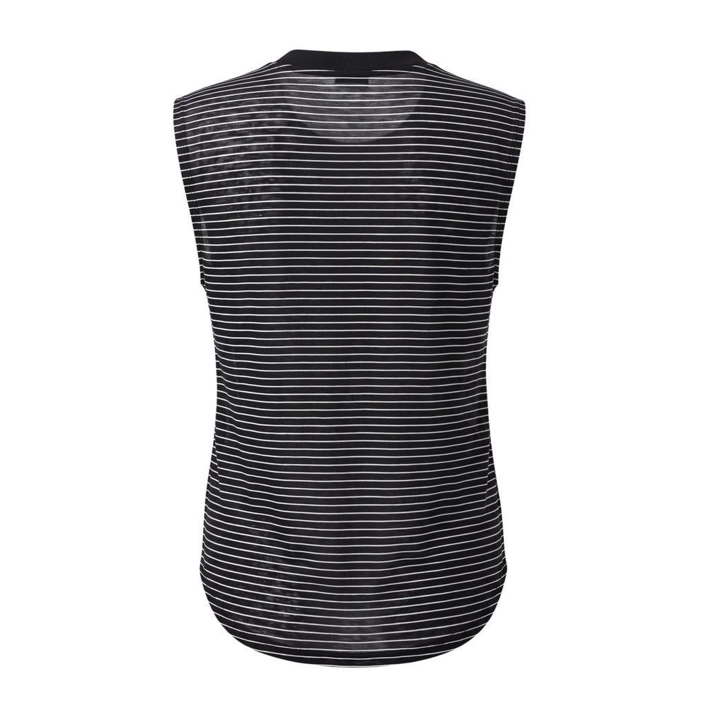 VERONICA BEARD STRIPED SLEEVELESS T-SHIRT WITH BUTTON DETAILS - SIZE S