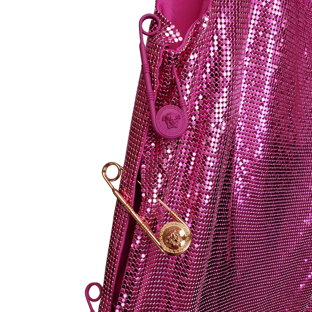 VERSACE 2022 RUNWAY MESH CHAINMAIL MEDUSA SAFETY PIN MINI DRESS - SIZE 38