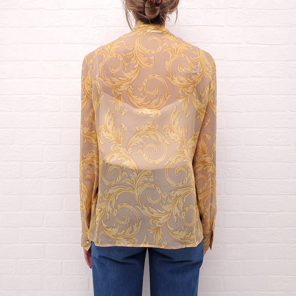 VERSACE SILK BAROQUE PRINT BLOUSE WITH SCARF - SIZE 44