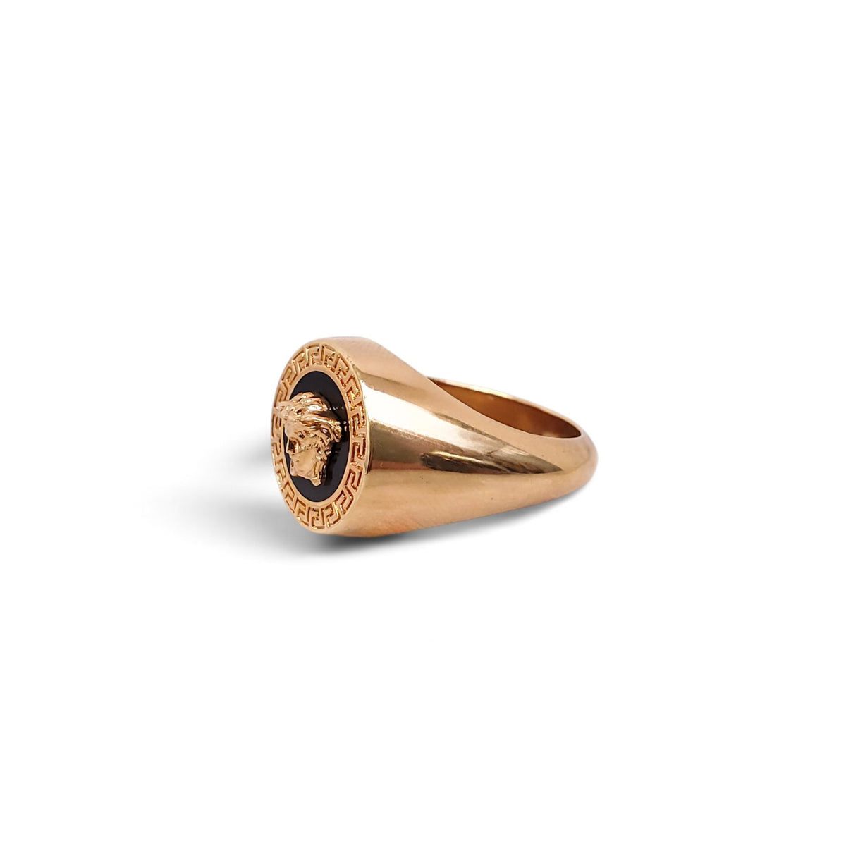 VERSACE BLACK AND GOLD MEDUSA RING - SIZE 15
