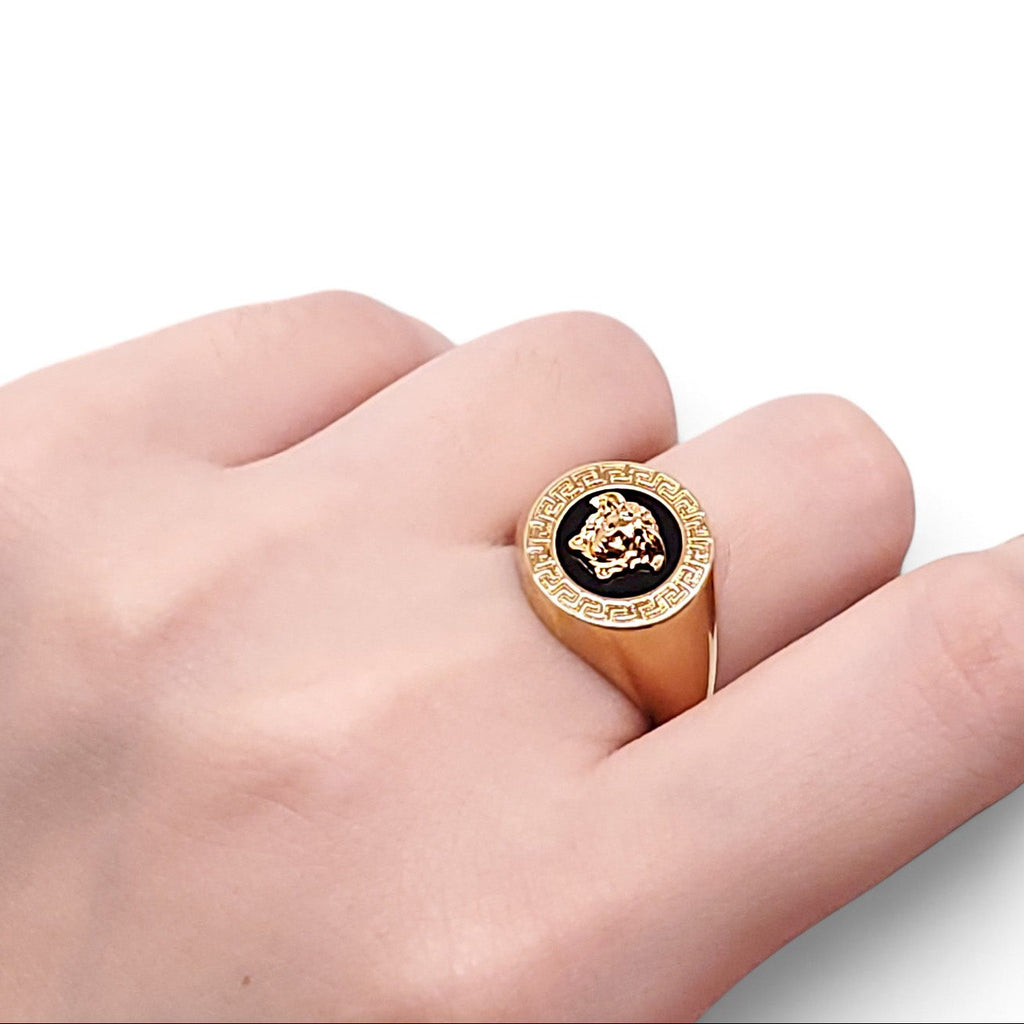 VERSACE BLACK AND GOLD MEDUSA RING - SIZE 15