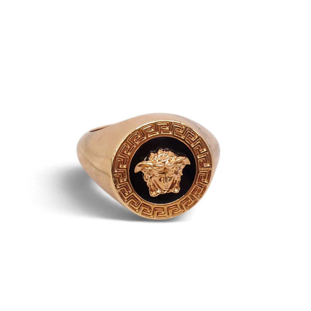 VERSACE BLACK AND GOLD MEDUSA RING - SIZE 15