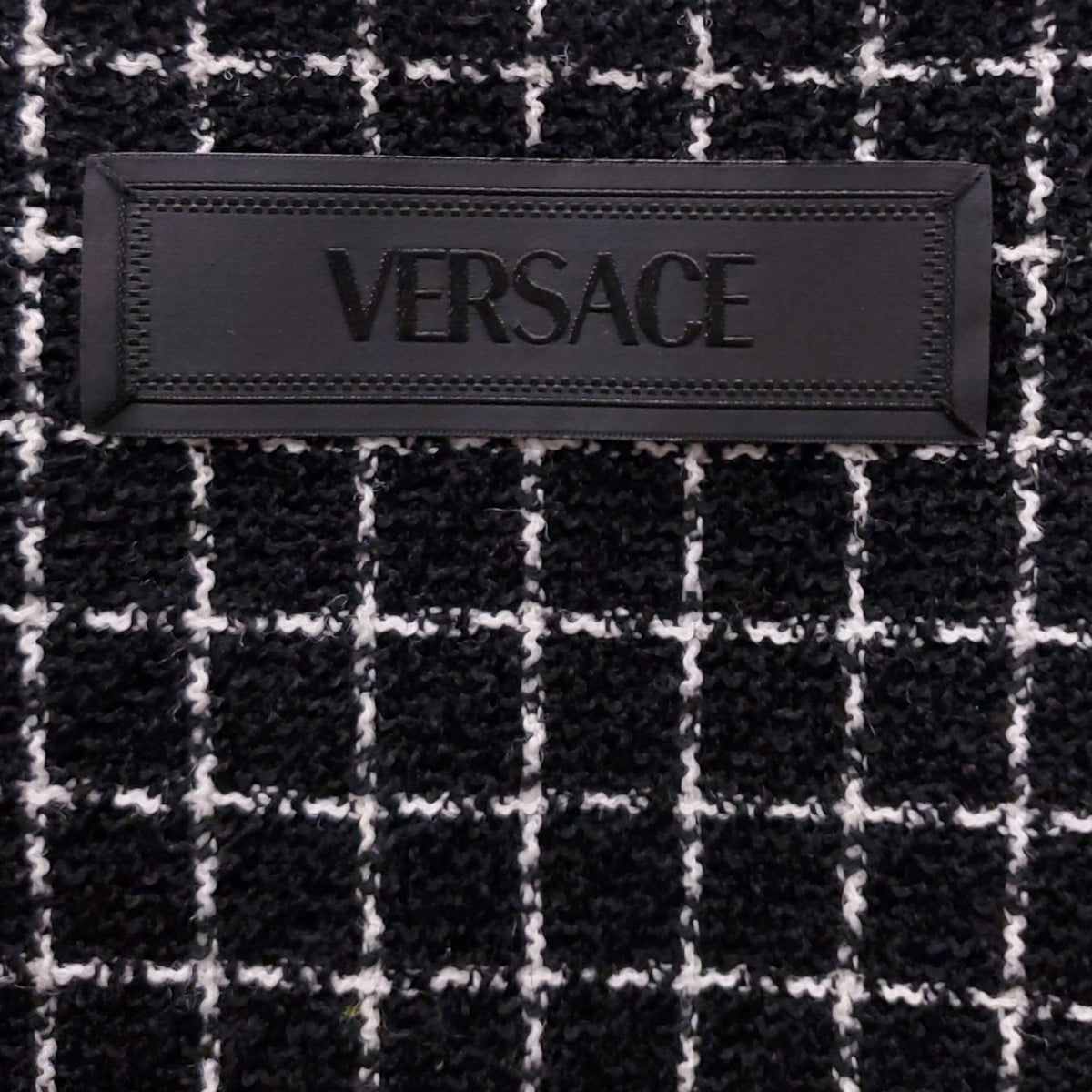 VERSACE BLACK AND WHITE TWEED LOGO TANK TOP - SIZE L