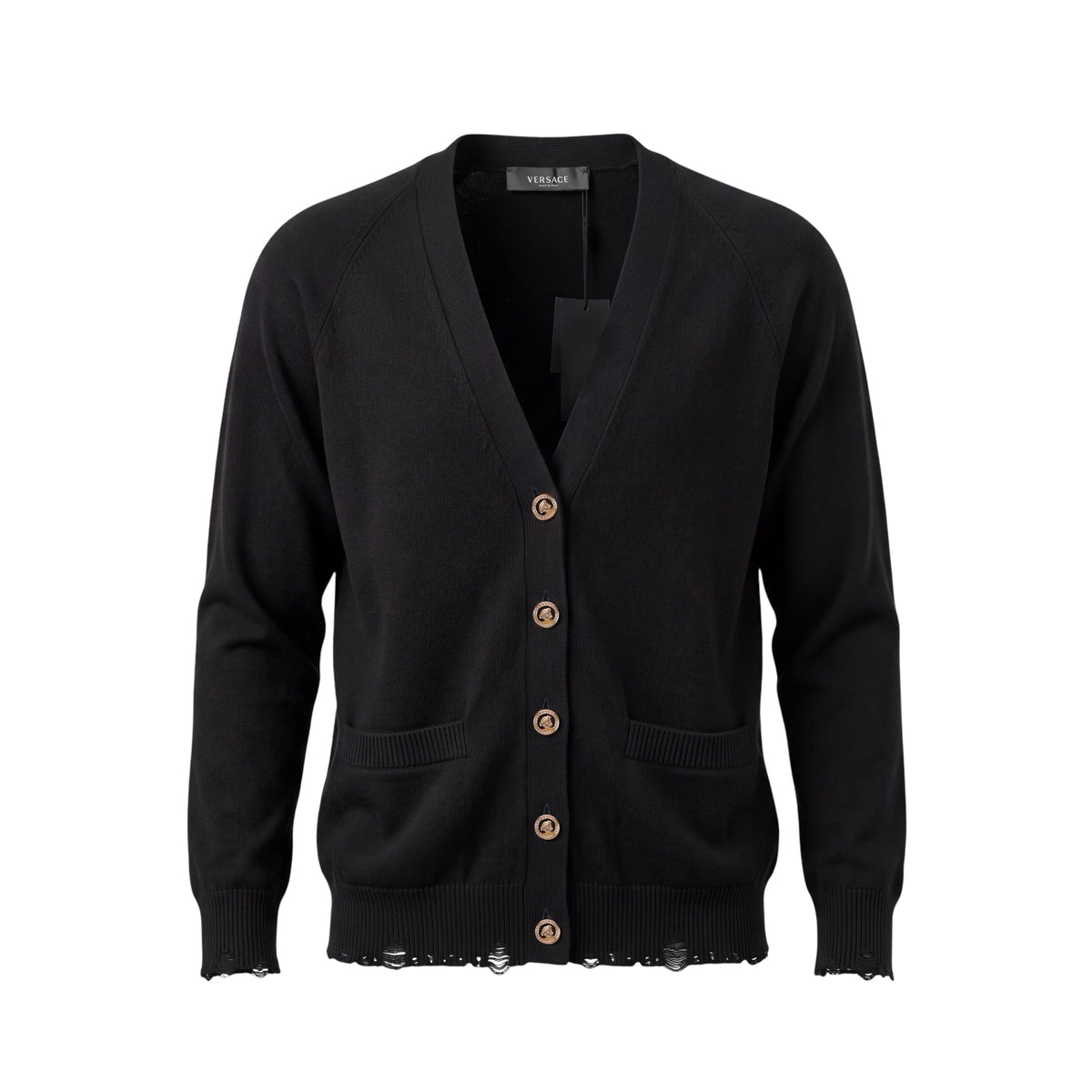 VERSACE BLACK BOXY 95% CASHMERE CARDIGAN WITH MEDUSA LOGO BUTTONS - SIZE 38