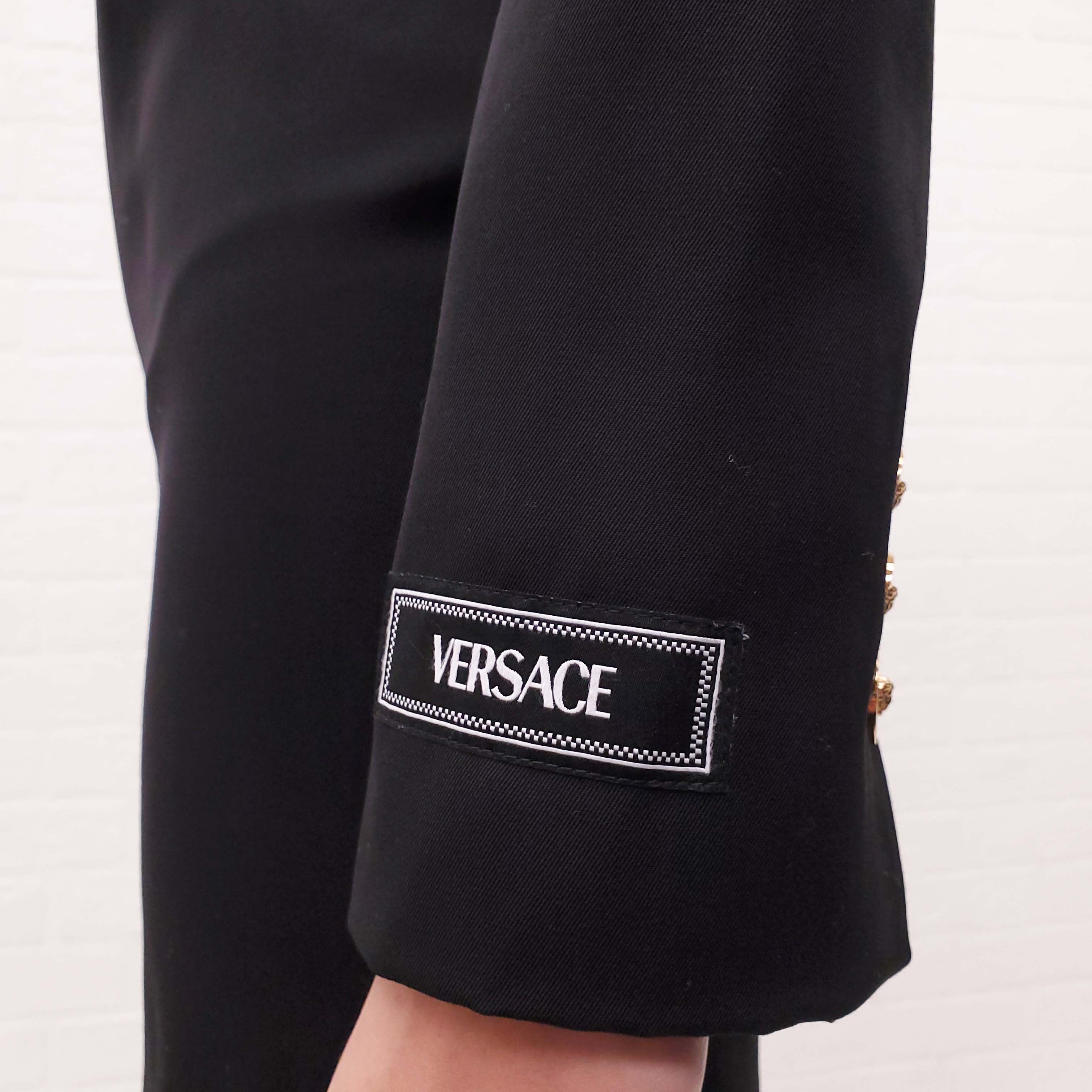 VERSACE BLACK FITTED LONG SLEEVE DRESS WITH MEDUSA BUTTONS AND ZIPPER - SIZE 38