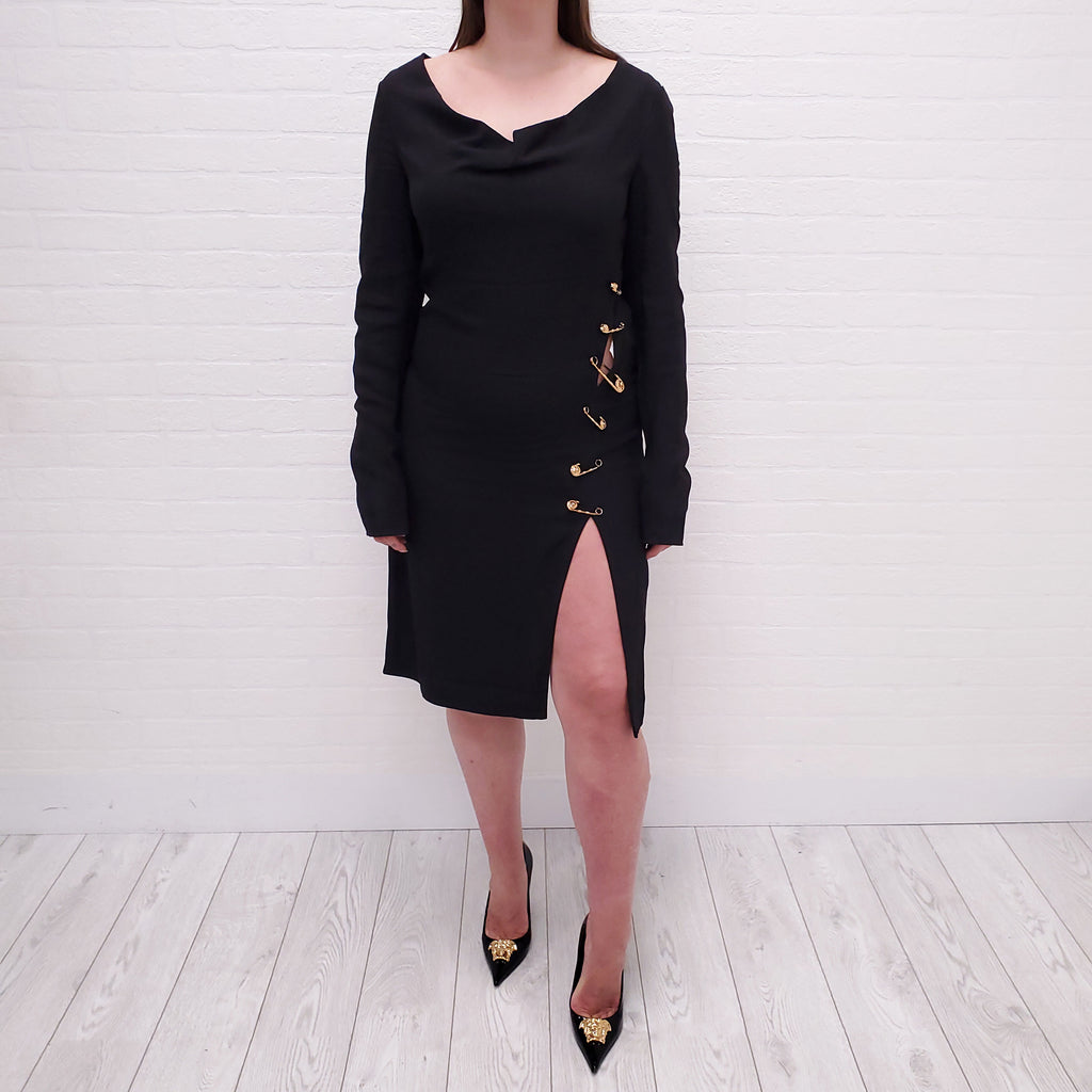 VERSACE BLACK GOLD PIN MEDUSA DRESS - SIZE 42