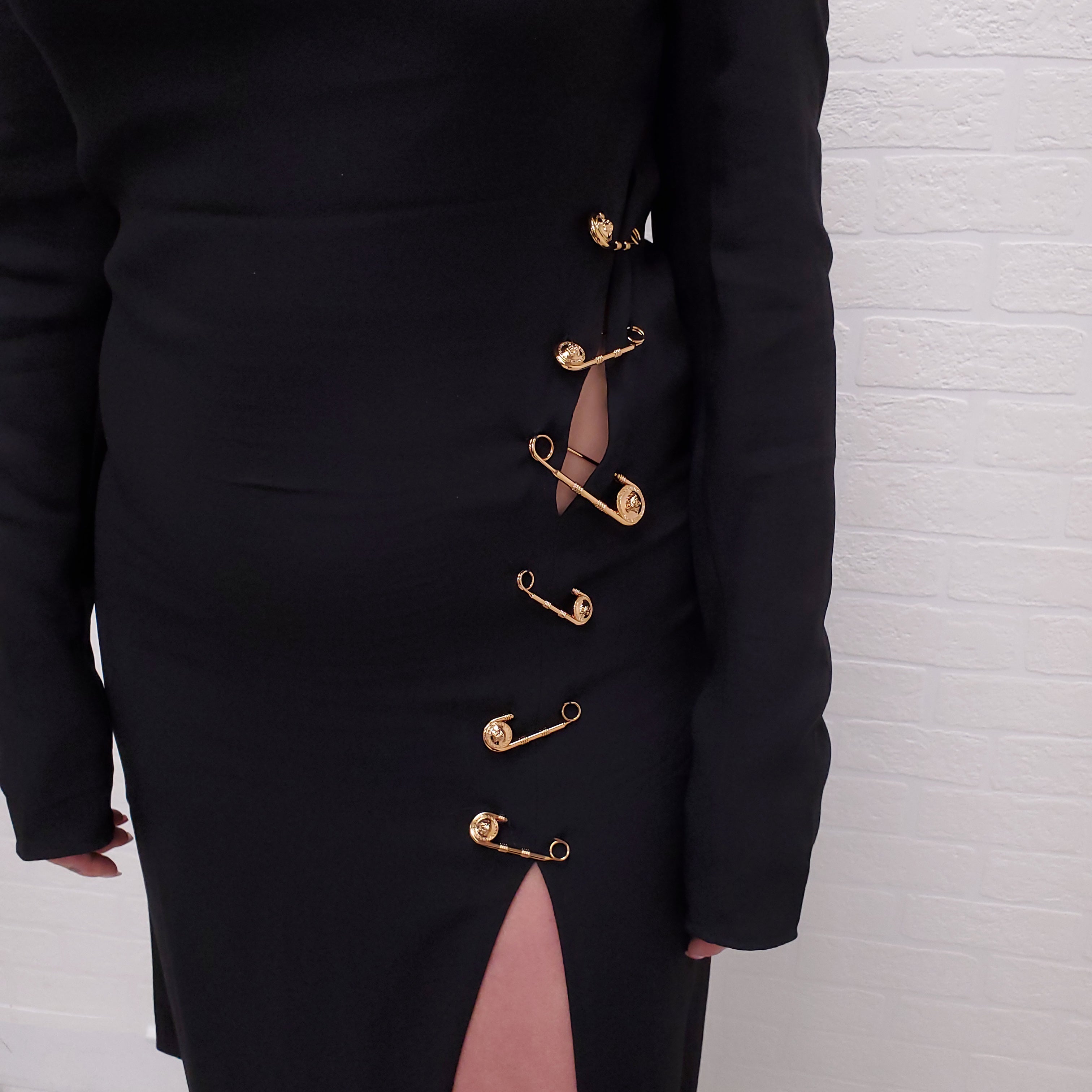VERSACE BLACK GOLD PIN MEDUSA DRESS - SIZE 42