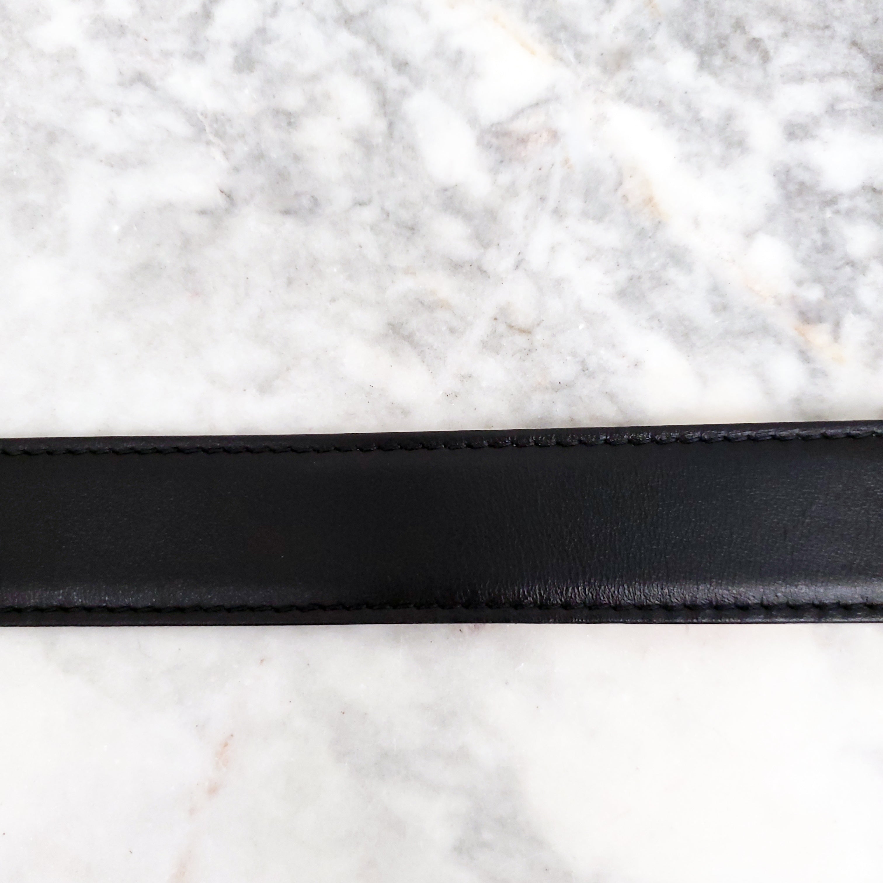 VERSACE BLACK LEATHER BELT WITH GOLD BUCKLE - SIZE 60