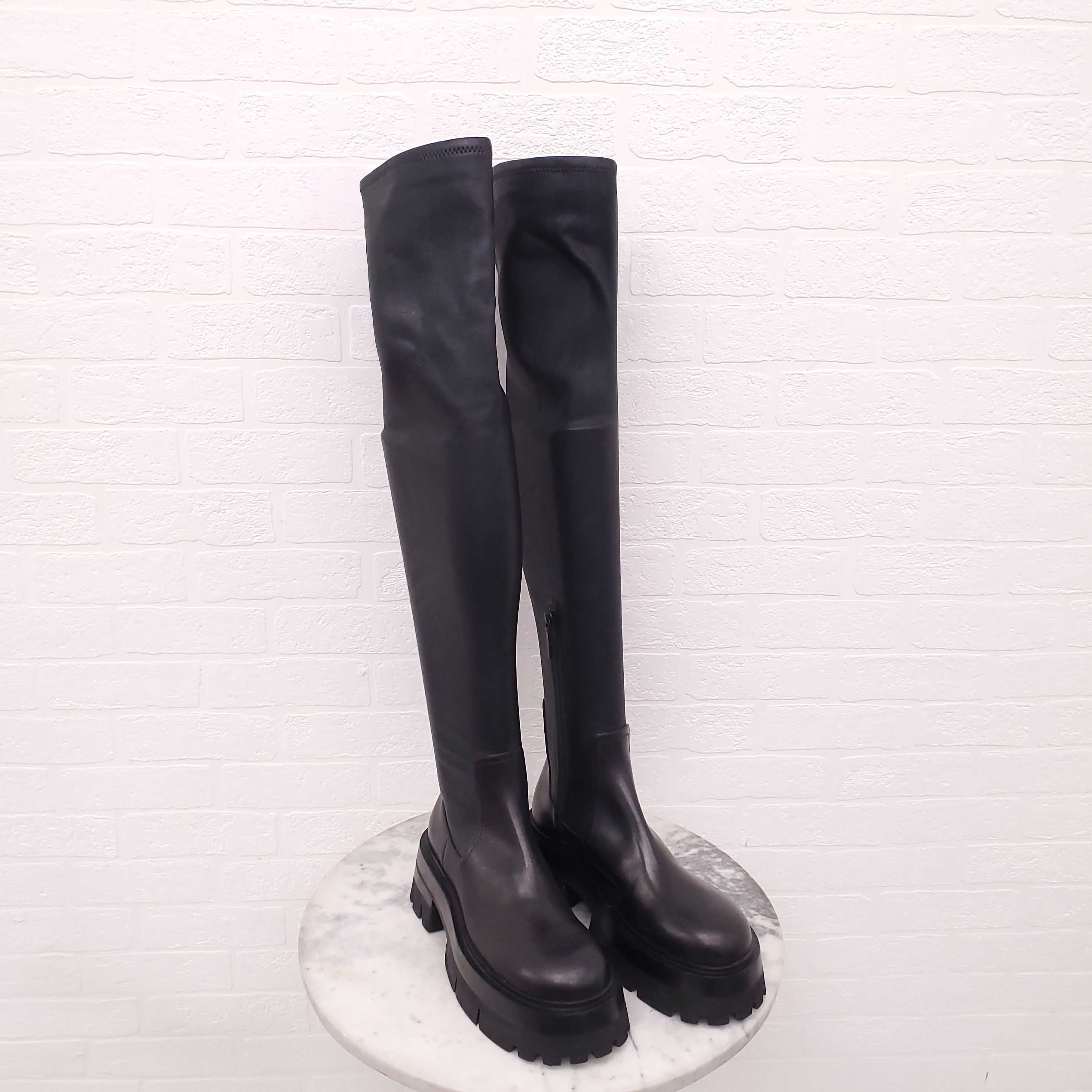 VERSACE BLACK LEATHER PLATFORM KNEE HIGH BOOTS - SIZE 40