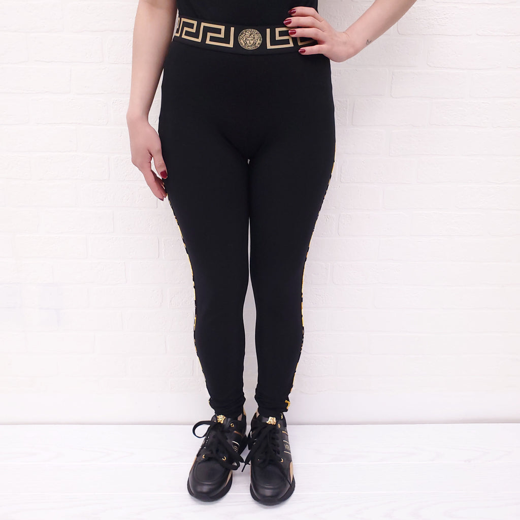 VERSACE BLACK MEDUSA LOGO LEGGINGS - SIZE 2