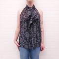VERSACE BLACK SILK BAROQUE PRINT SLEEVELESS BLOUSE WITH SCARF - SIZE 40