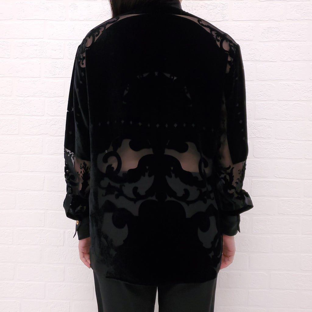 VERSACE BLACK VELVET BLOUSE WITH MEDUSA BUTTONS - SIZE 38