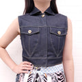 VERSACE DENIM CROPPED VEST WITH MEDUSA BUTTONS - SIZE 38
