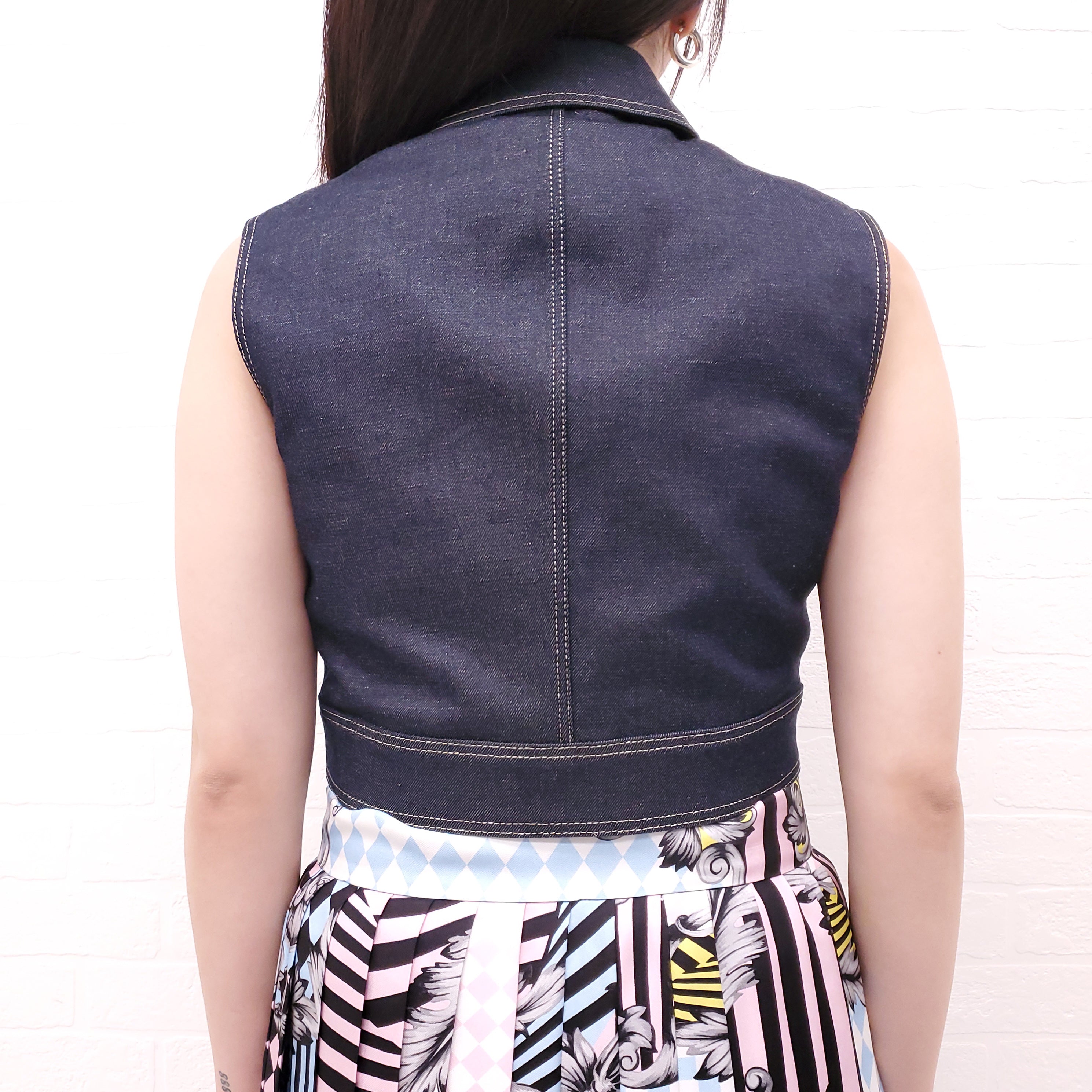 VERSACE DENIM CROPPED VEST WITH MEDUSA BUTTONS - SIZE 38