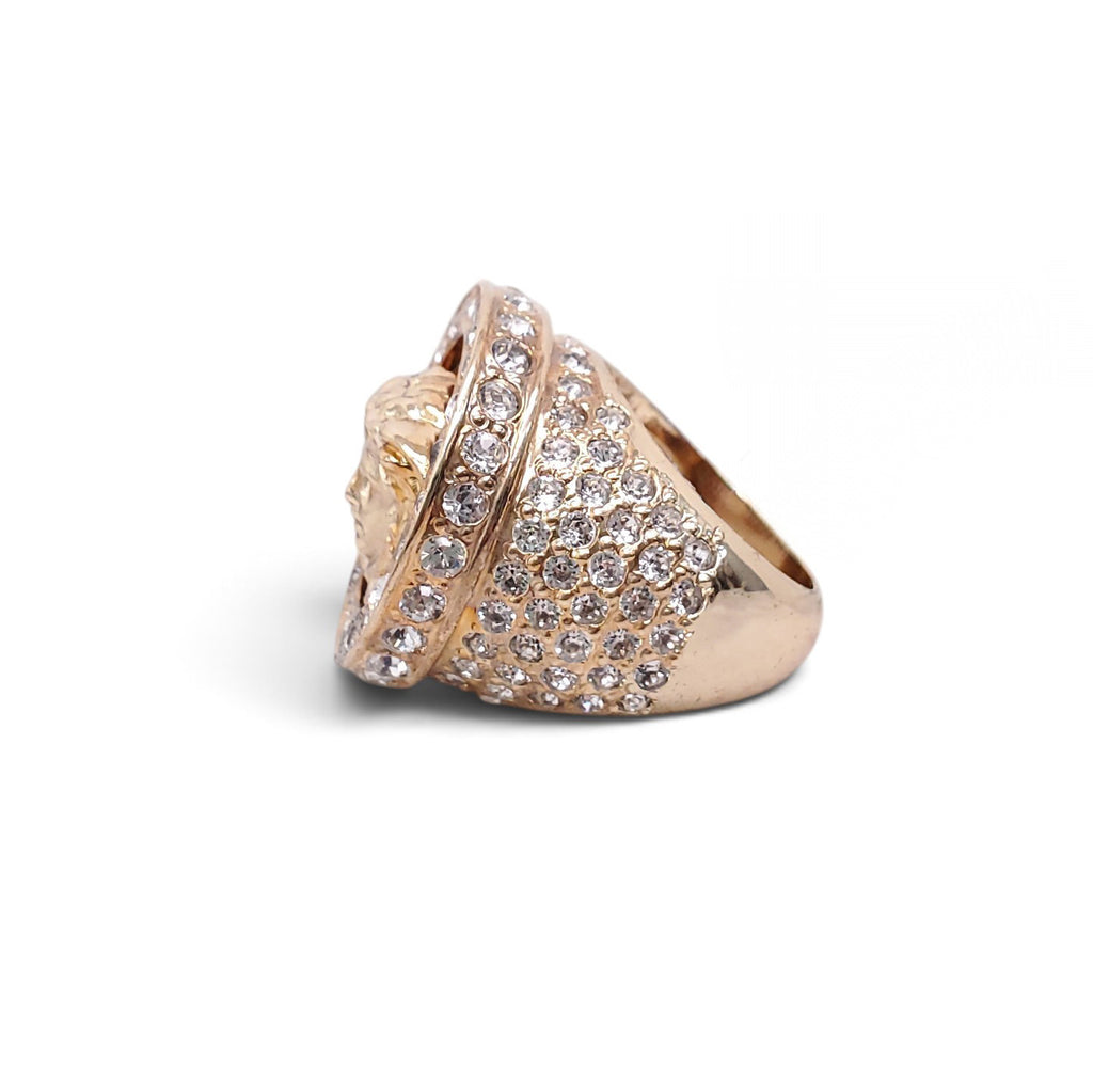 VERSACE GOLD WOMEN'S EMBELLISHED CRYSTAL MEDUSA RING - SIZE 8