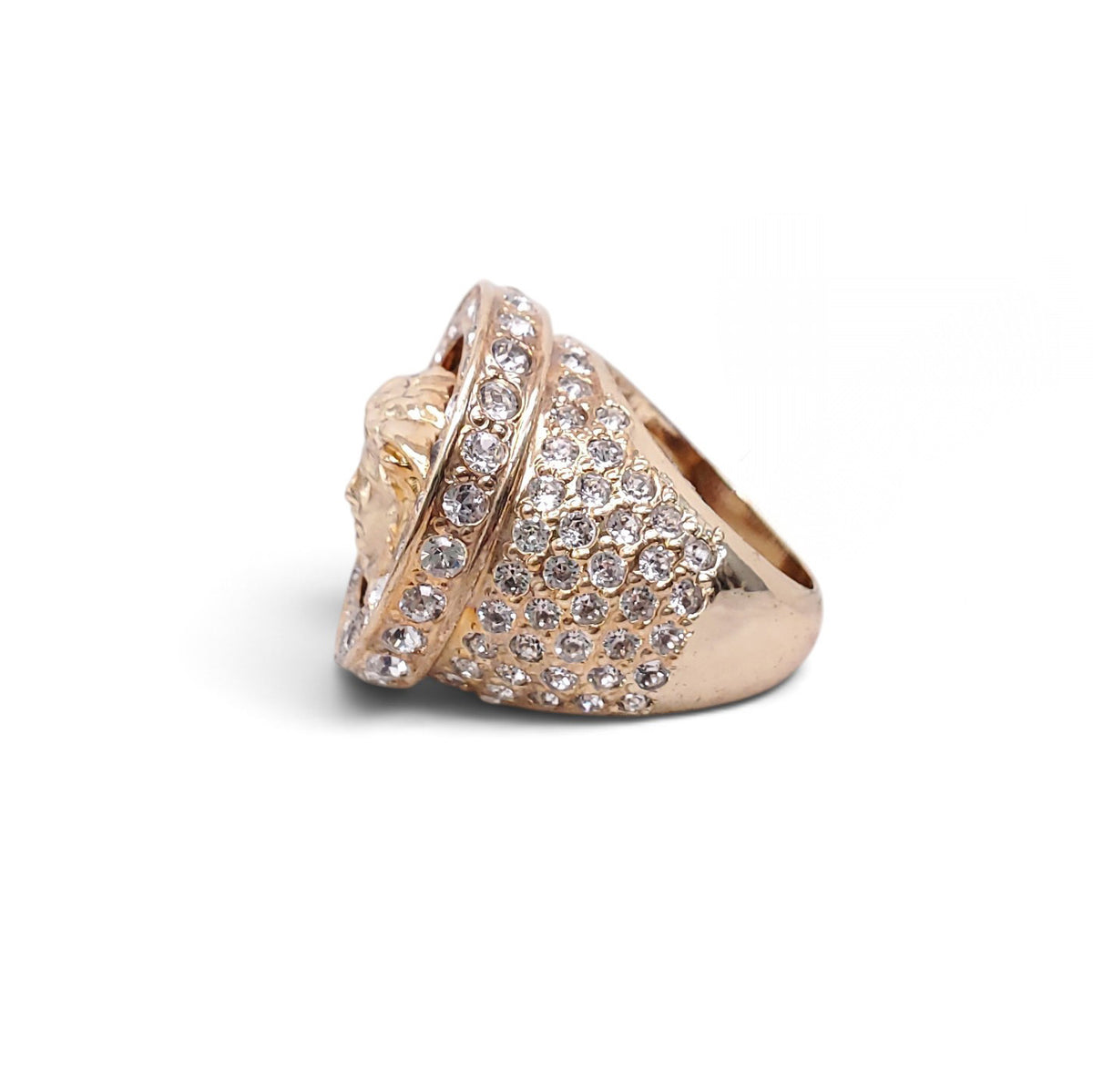 VERSACE GOLD WOMEN'S EMBELLISHED CRYSTAL MEDUSA RING - SIZE 8
