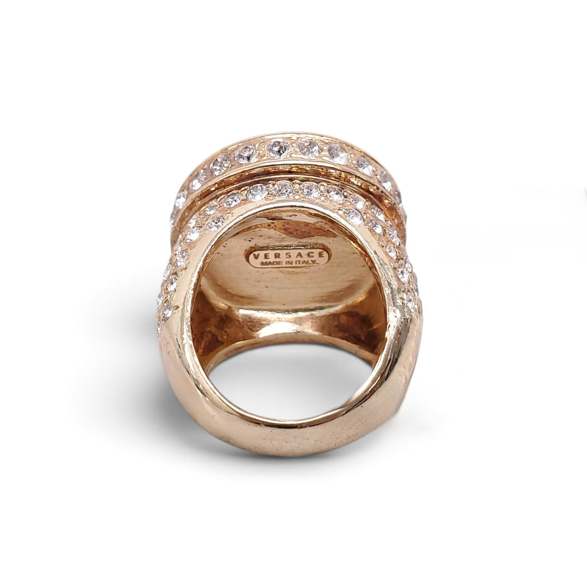 VERSACE GOLD WOMEN'S EMBELLISHED CRYSTAL MEDUSA RING - SIZE 8