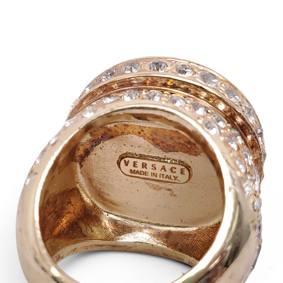 VERSACE GOLD WOMEN'S EMBELLISHED CRYSTAL MEDUSA RING - SIZE 8