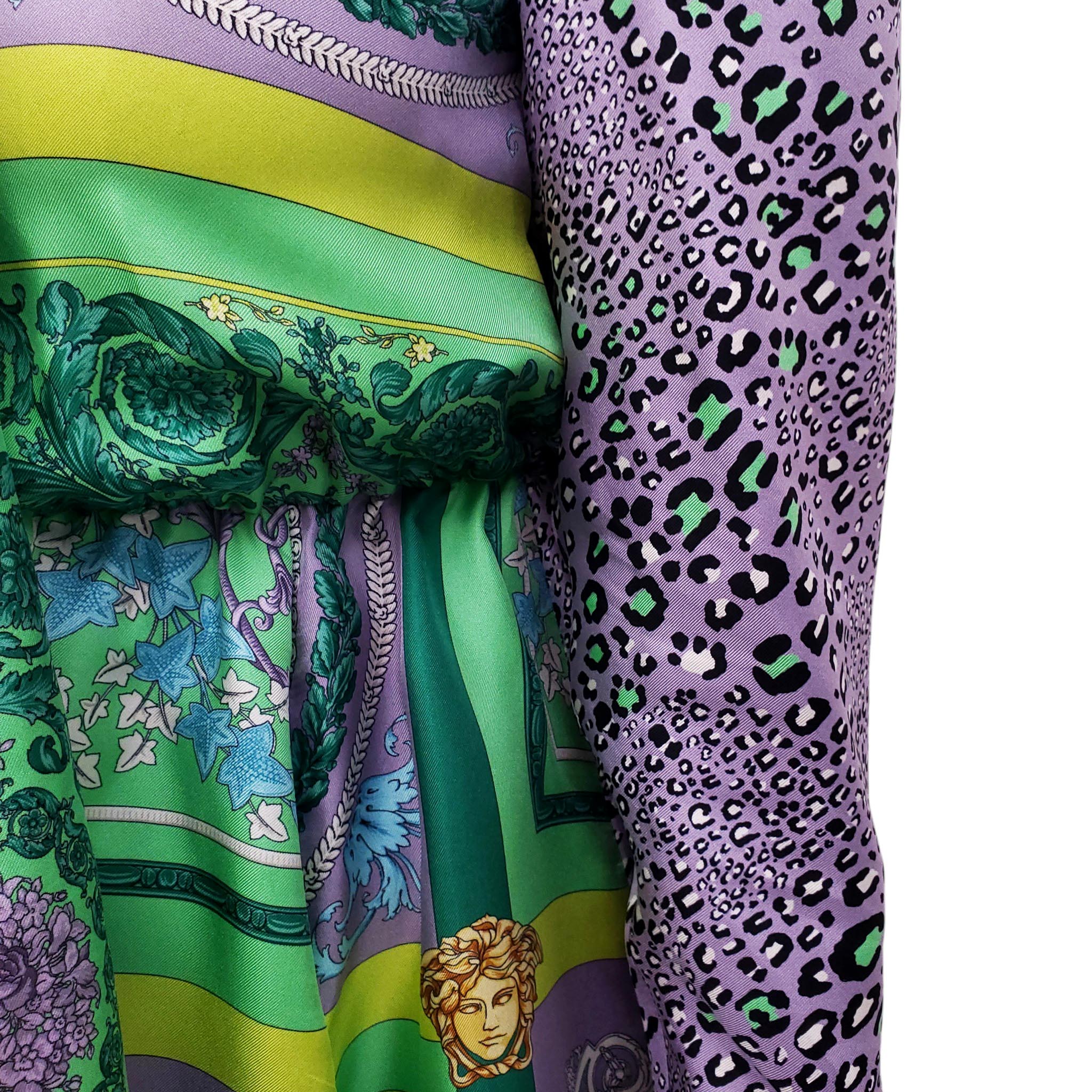 VERSACE GREEN LEOPARD DRESS WITH TIE DETAIL - SIZE 38