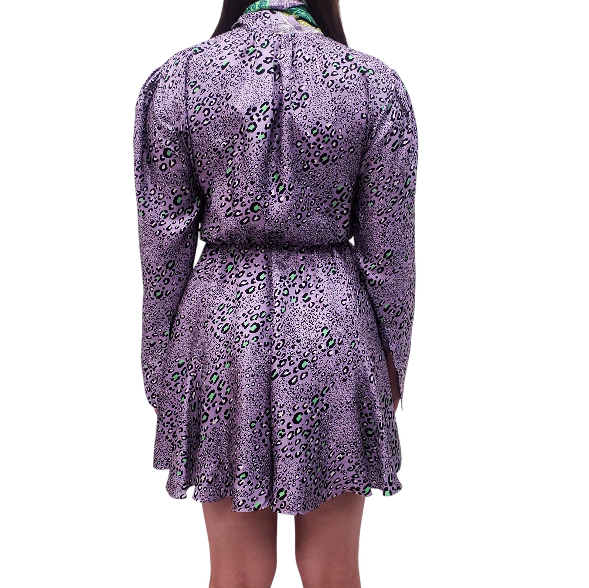 VERSACE GREEN LEOPARD DRESS WITH TIE DETAIL - SIZE 38