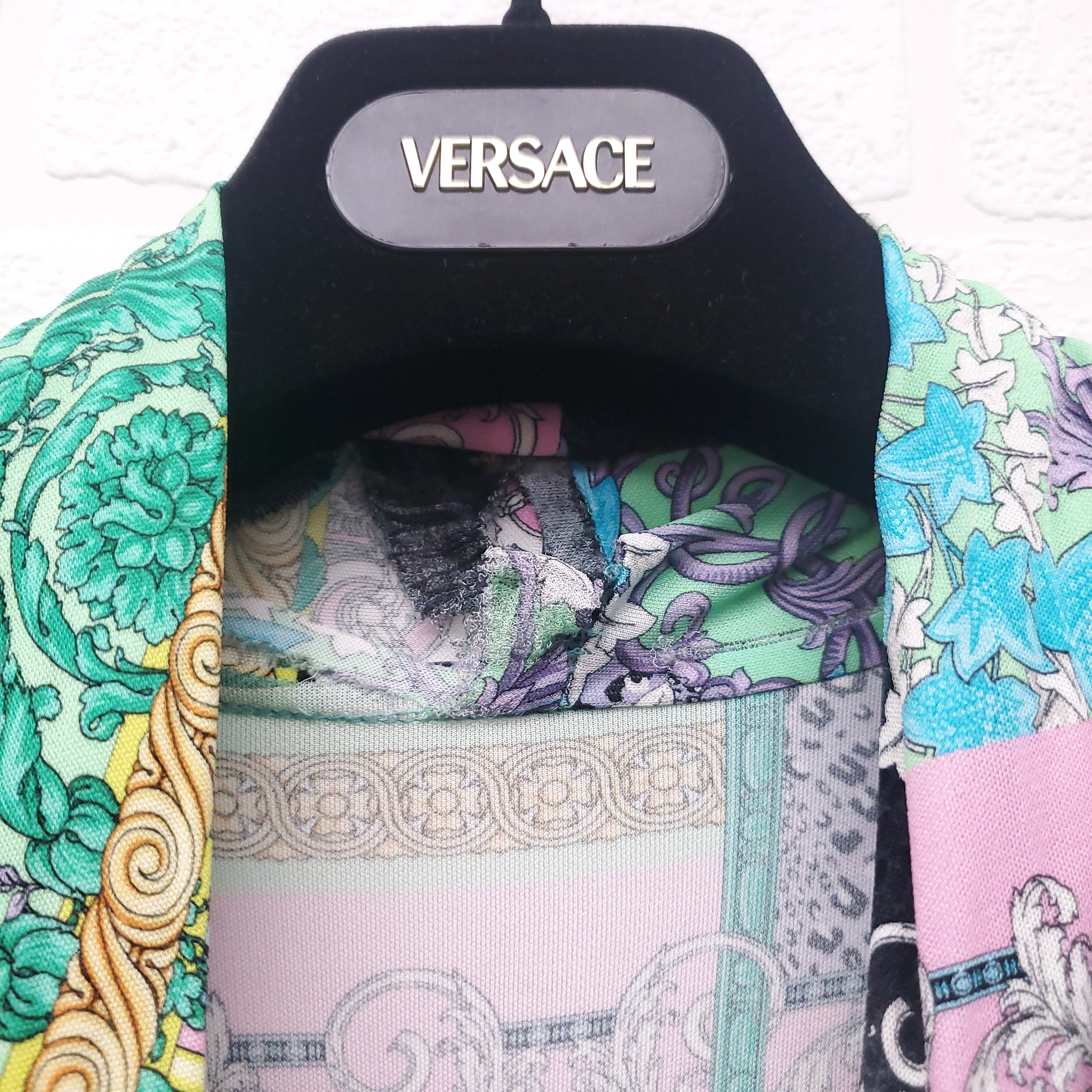 VERSACE GREEN MULTI-PATTERNED DRAPED BODYSUIT - SIZE 38
