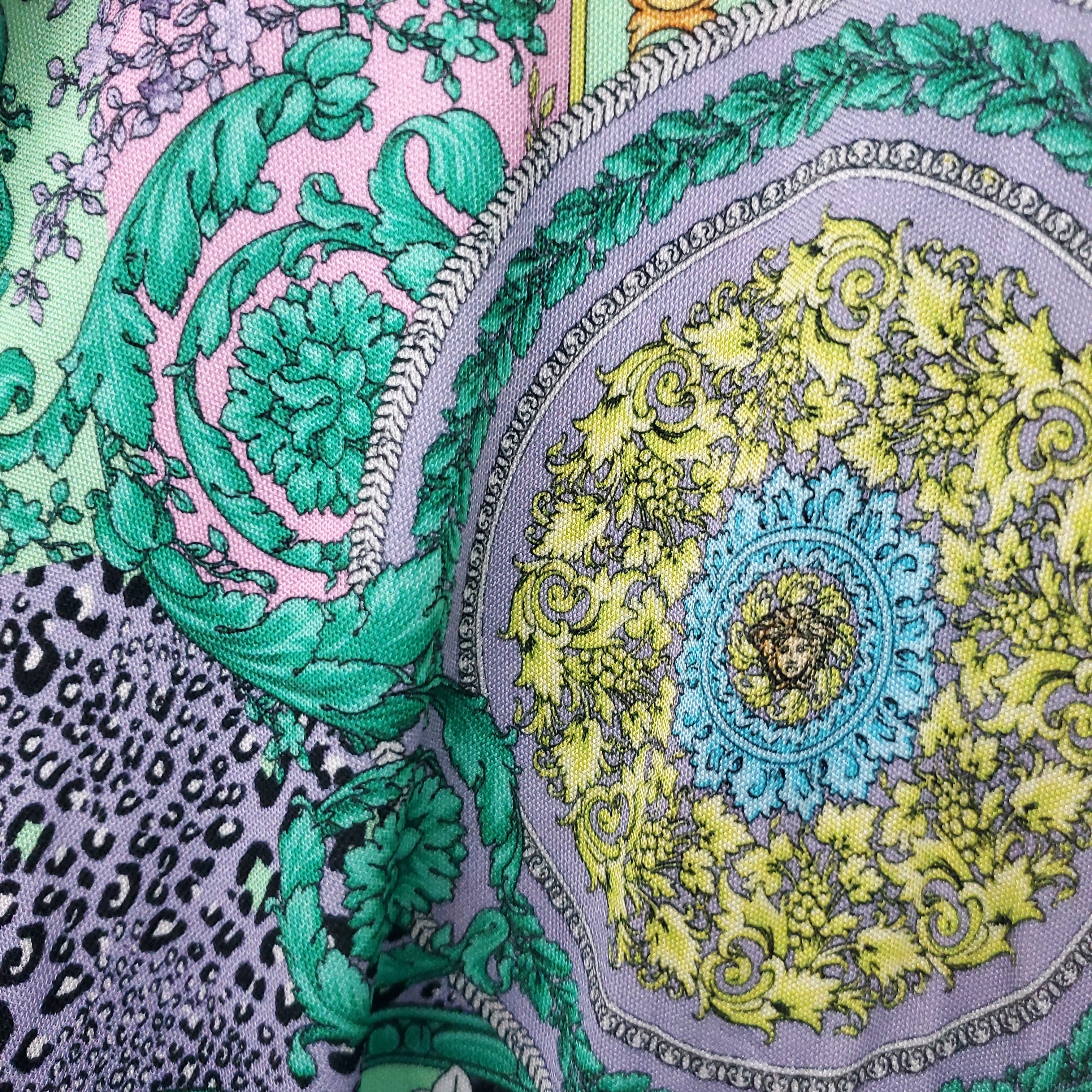 VERSACE GREEN MULTI-PATTERNED DRAPED BODYSUIT - SIZE 38