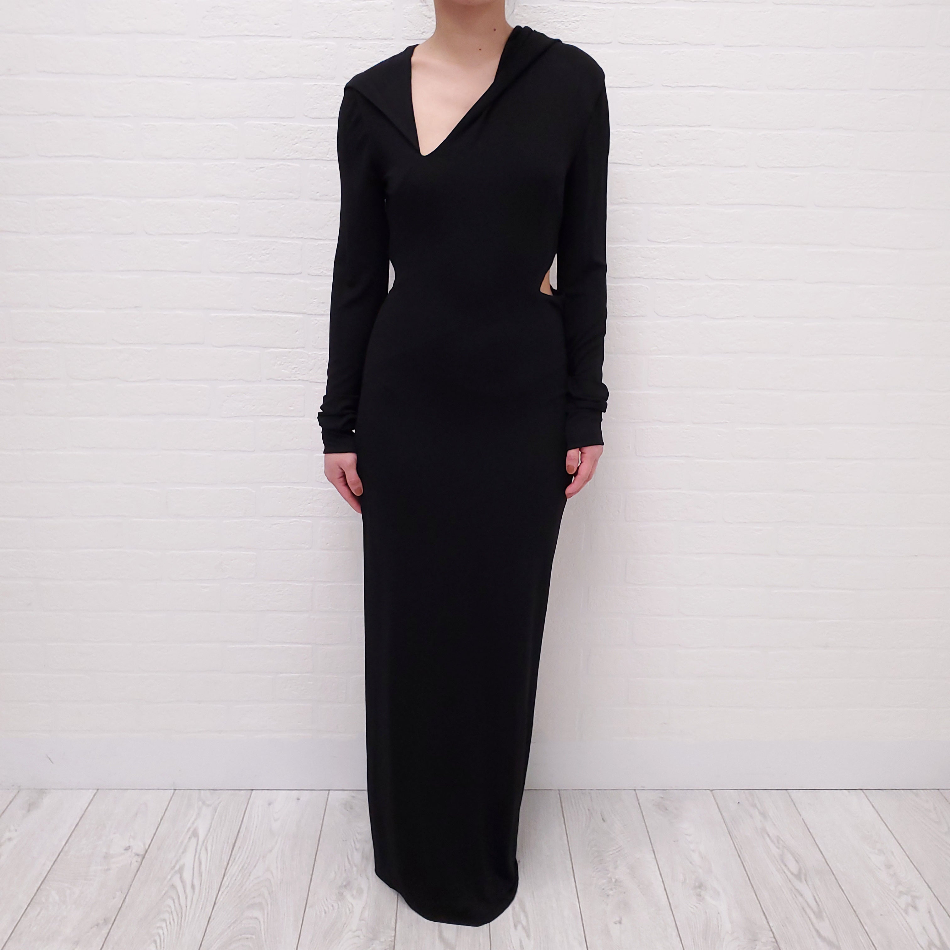 VERSACE HOODED DRESS WITH CUTOUT DETAIL - SIZE 44