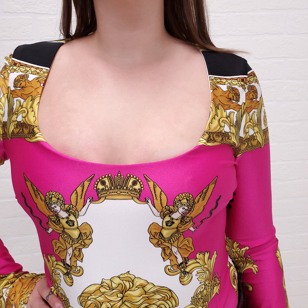 VERSACE MEDUSA RENAISSANCE PRINT BODYSUIT BLACK/GOLD/WHITE - SIZE 44