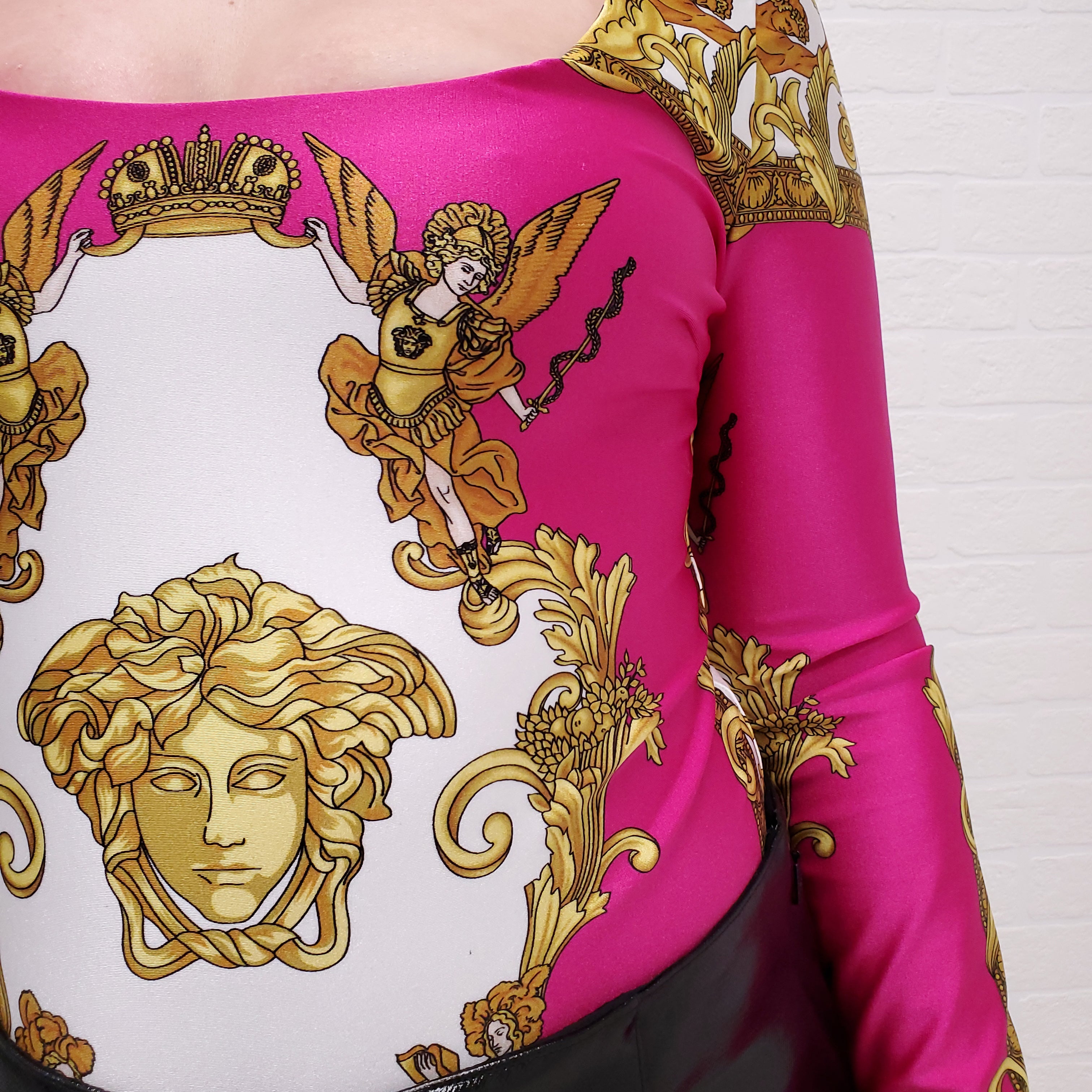 VERSACE MEDUSA RENAISSANCE PRINT BODYSUIT BLACK/GOLD/WHITE - SIZE 44