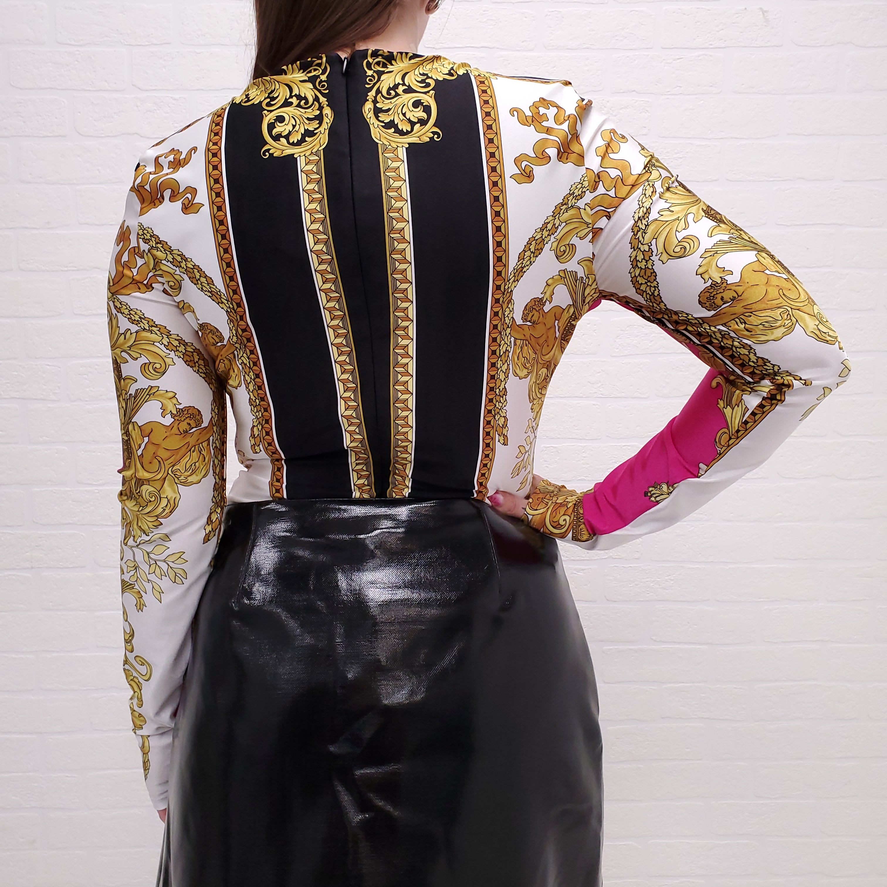 VERSACE MEDUSA RENAISSANCE PRINT BODYSUIT BLACK/GOLD/WHITE - SIZE 44