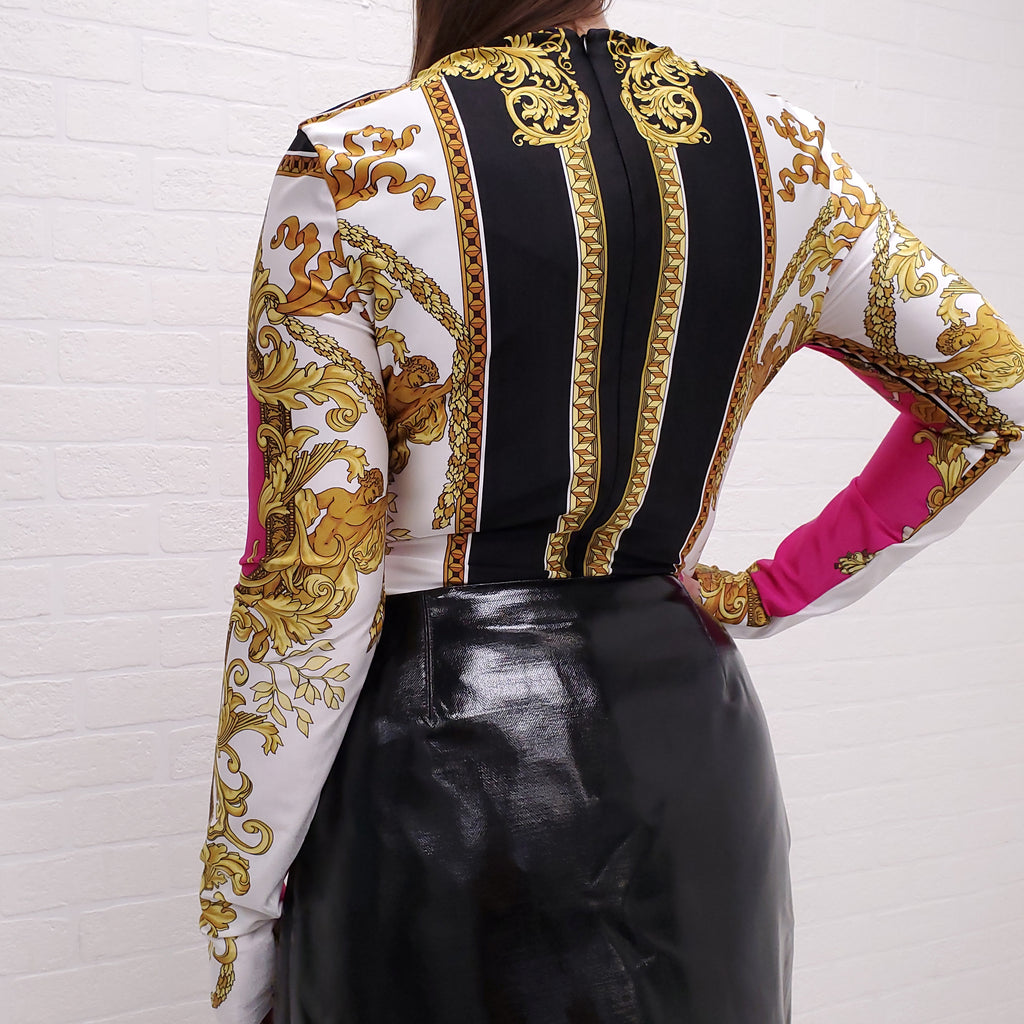 VERSACE MEDUSA RENAISSANCE PRINT BODYSUIT BLACK/GOLD/WHITE - SIZE 44