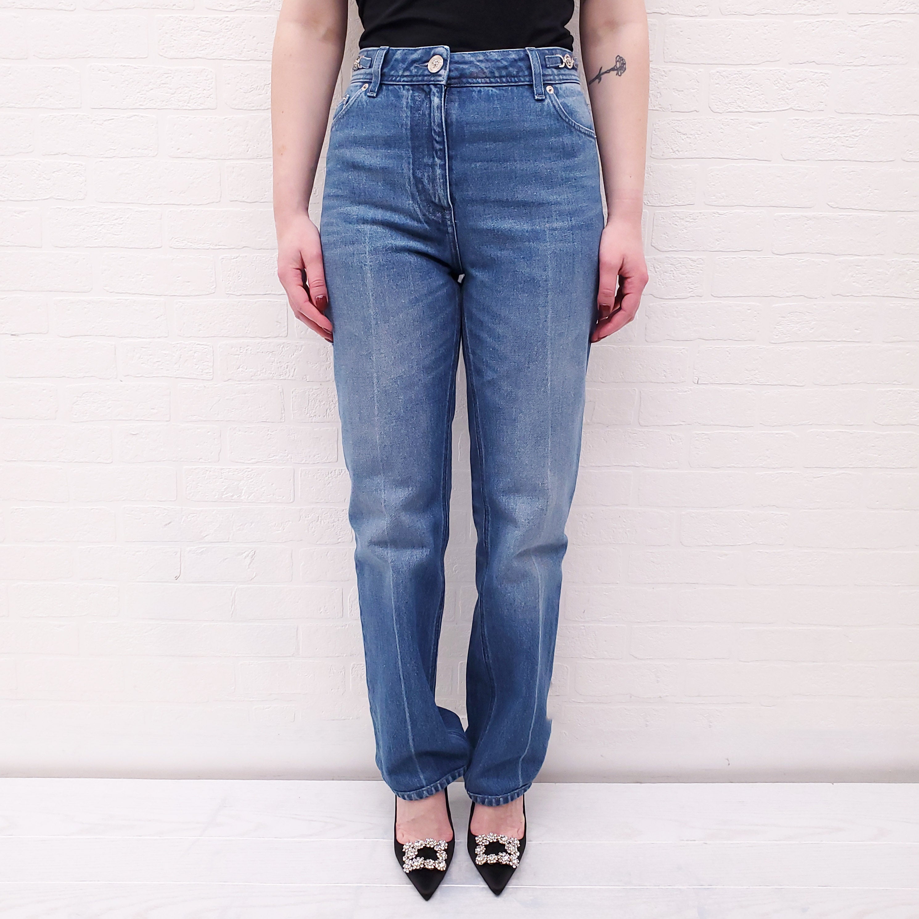 VERSACE MEDUSA ’95 STRAIGHT JEANS WITH SILVER MEDUSA - SIZE 24