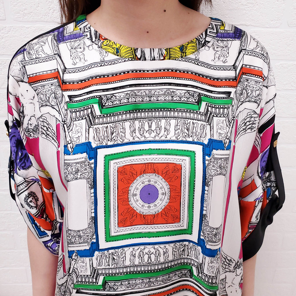 VERSACE MULTI-COLOUR SILK PATTERNED BLOUSE - SIZE 46