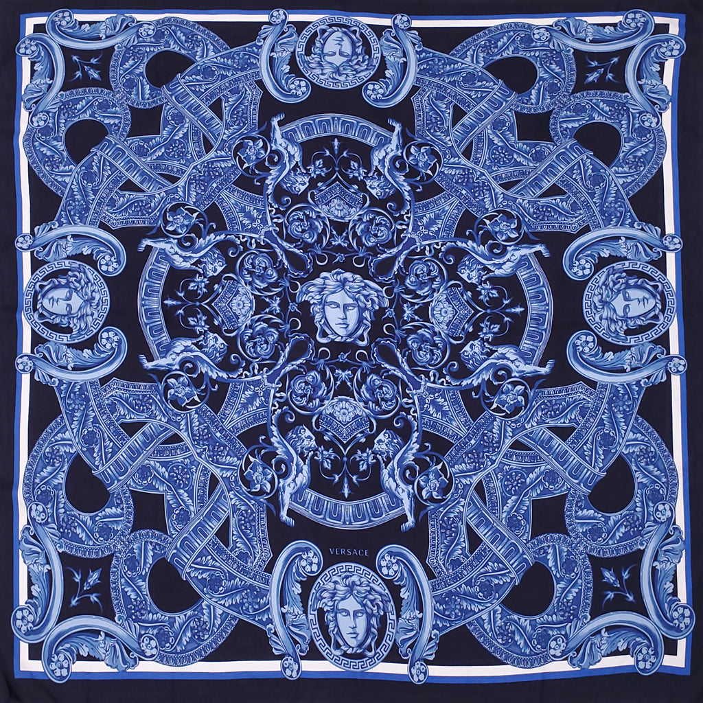 VERSACE NAVY MEDUSA PATTERNED SILK SCARF