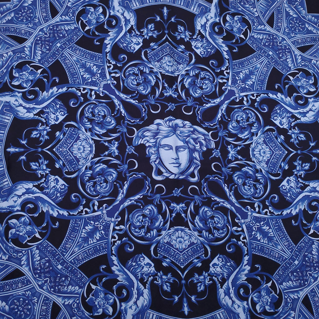 VERSACE NAVY MEDUSA PATTERNED SILK SCARF