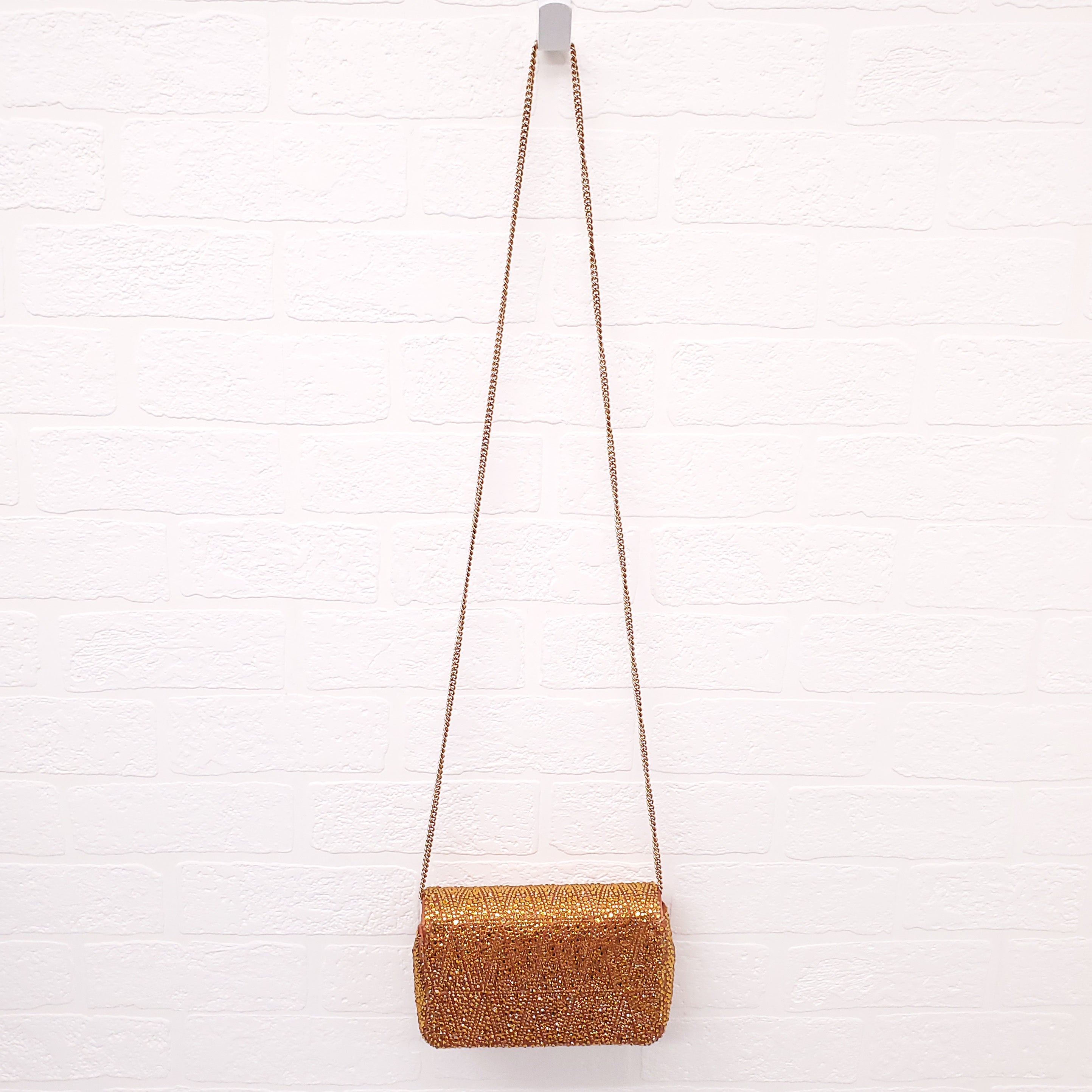 VERSACE ORANGE MINI VIRTUS CRYSTAL PAVÉ EVENING BAG