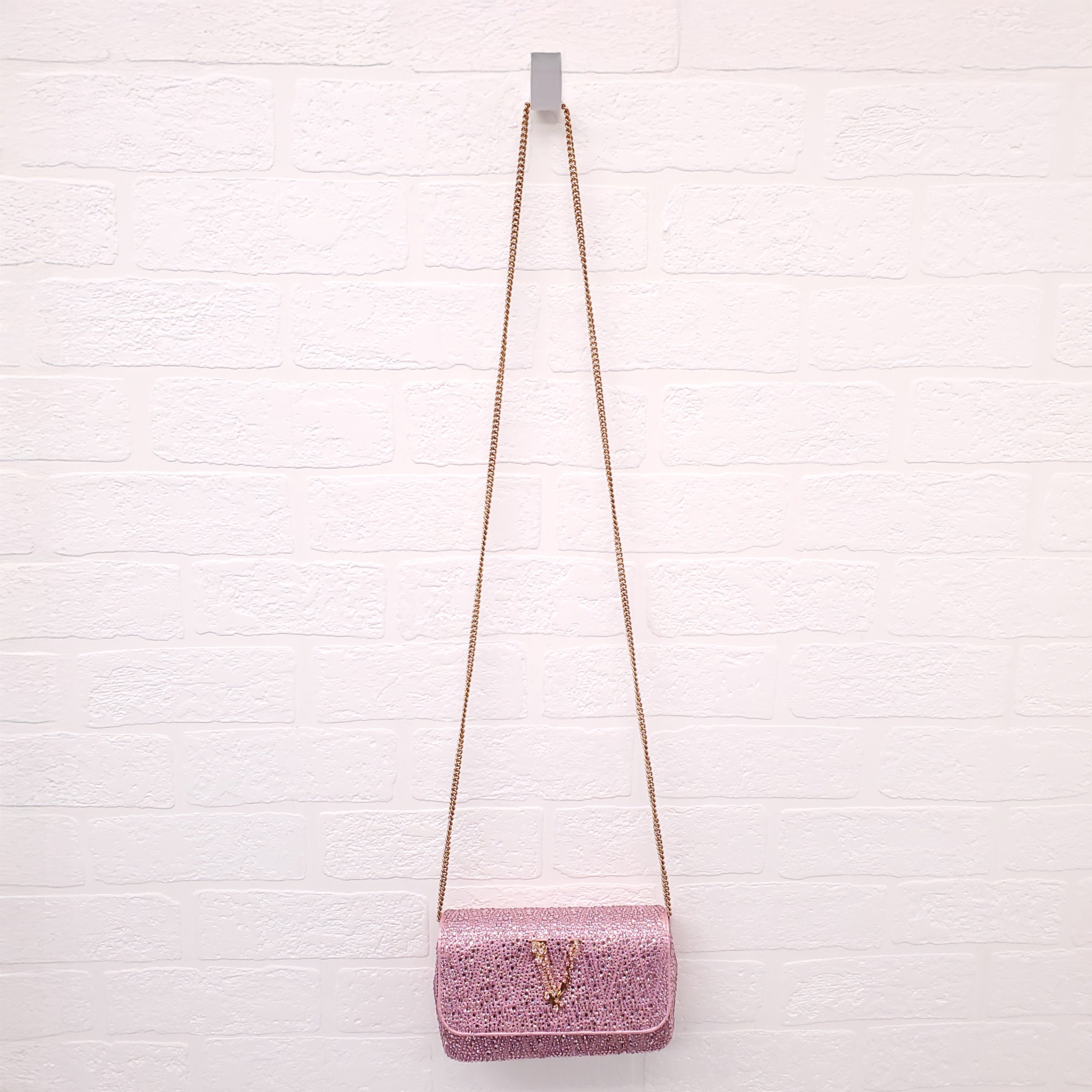 VERSACE PINK MINI VIRTUS CRYSTAL PAVÉ EVENING BAG