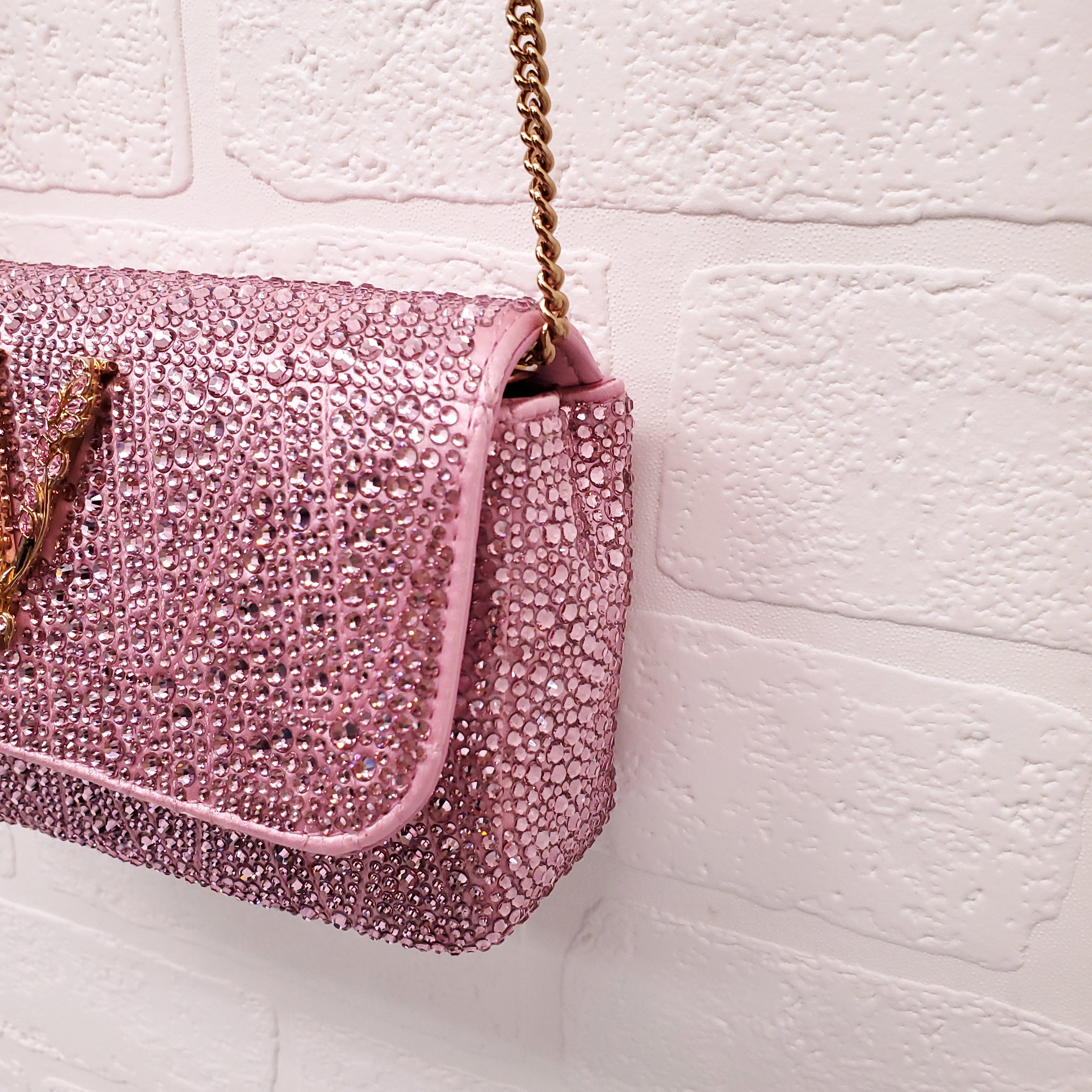 VERSACE PINK MINI VIRTUS CRYSTAL PAVÉ EVENING BAG