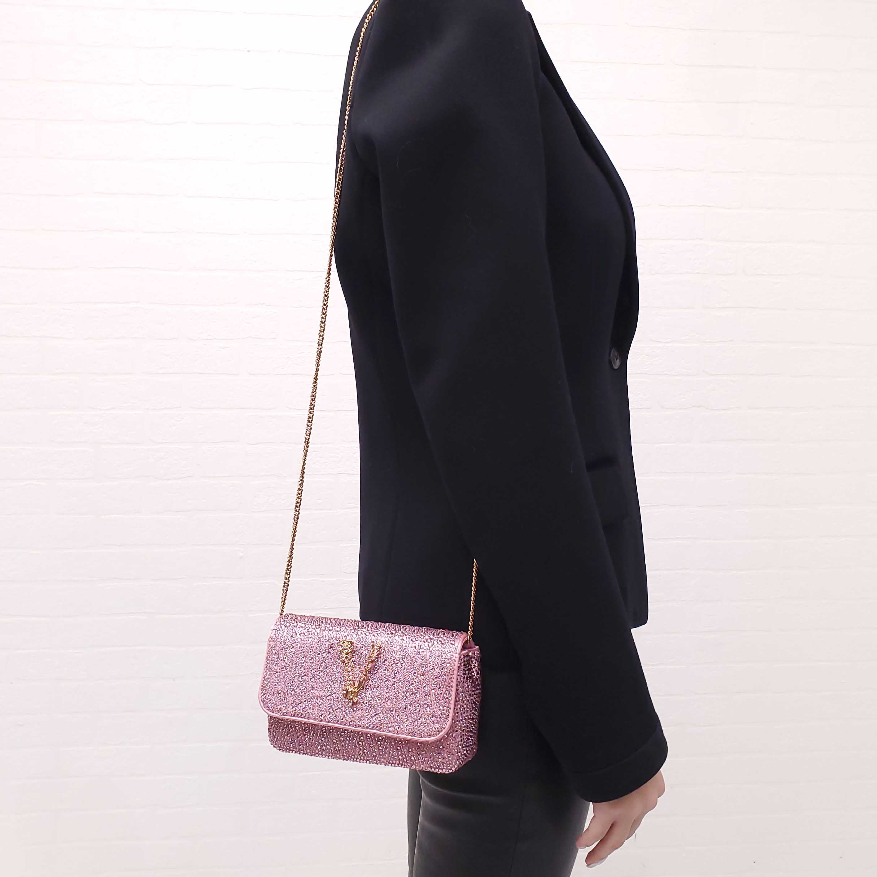 VERSACE PINK MINI VIRTUS CRYSTAL PAVÉ EVENING BAG